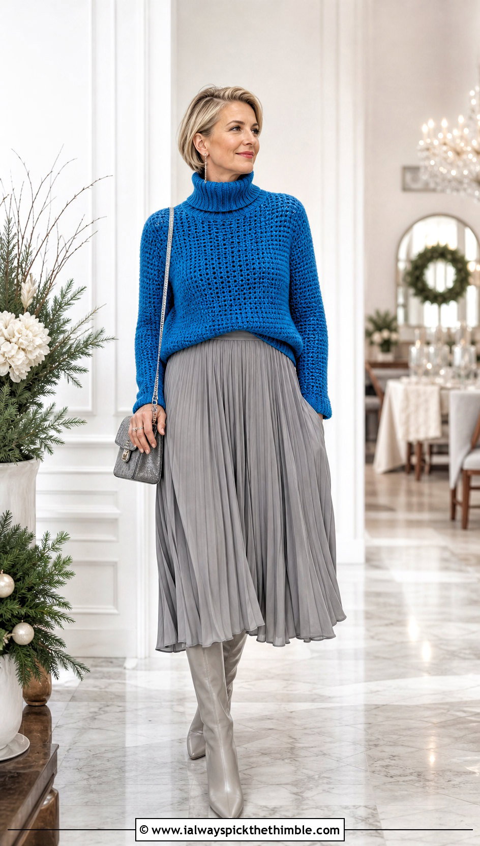 Turtleneck Crochet Top Down Sweater With Maxi Skirt - 15 Crochet Top Down Sweater outfit ideas