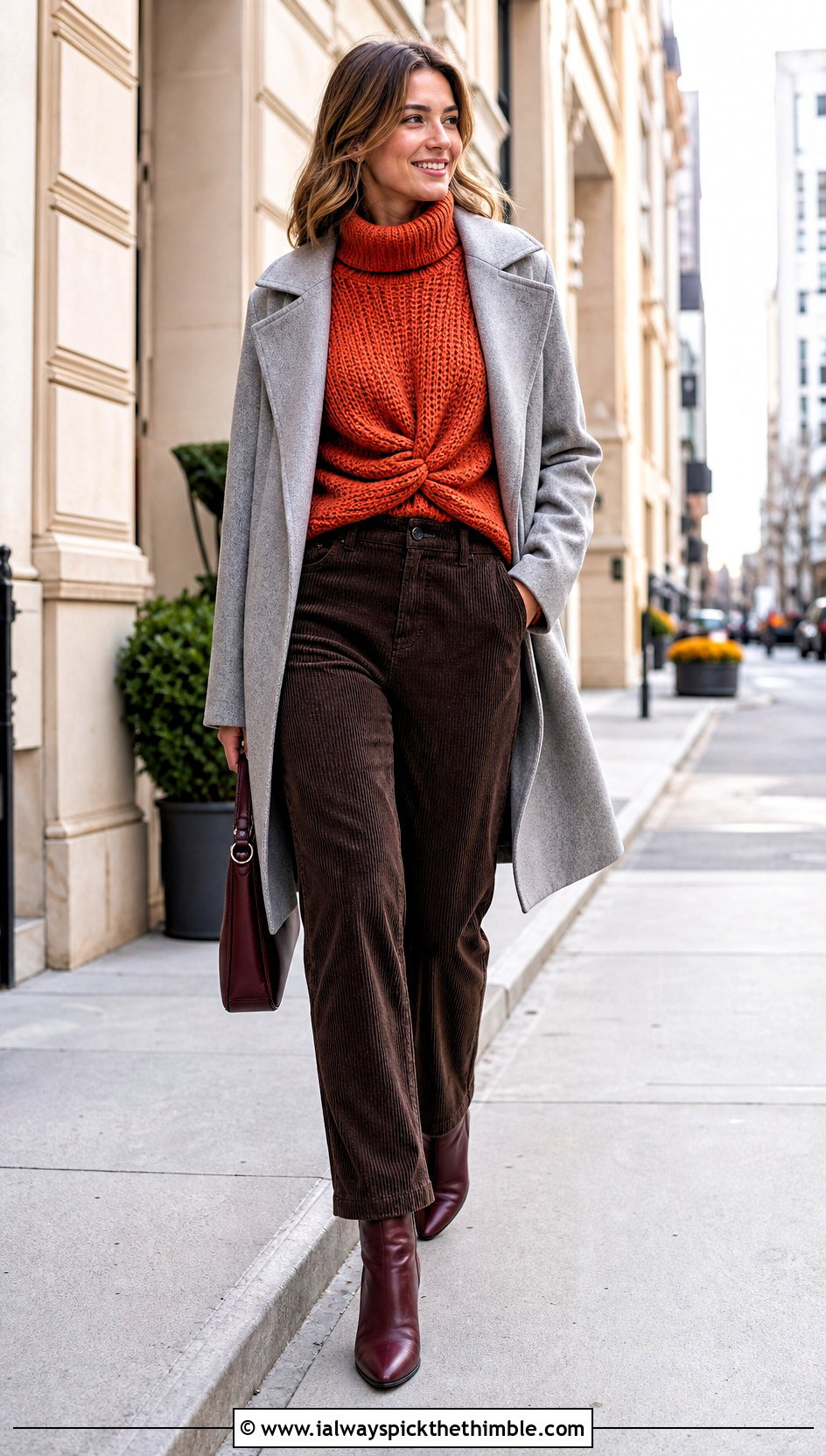 Turtleneck Crochet Twist Top With Corduroy Pants - 25 crochet twist top outfit ideas