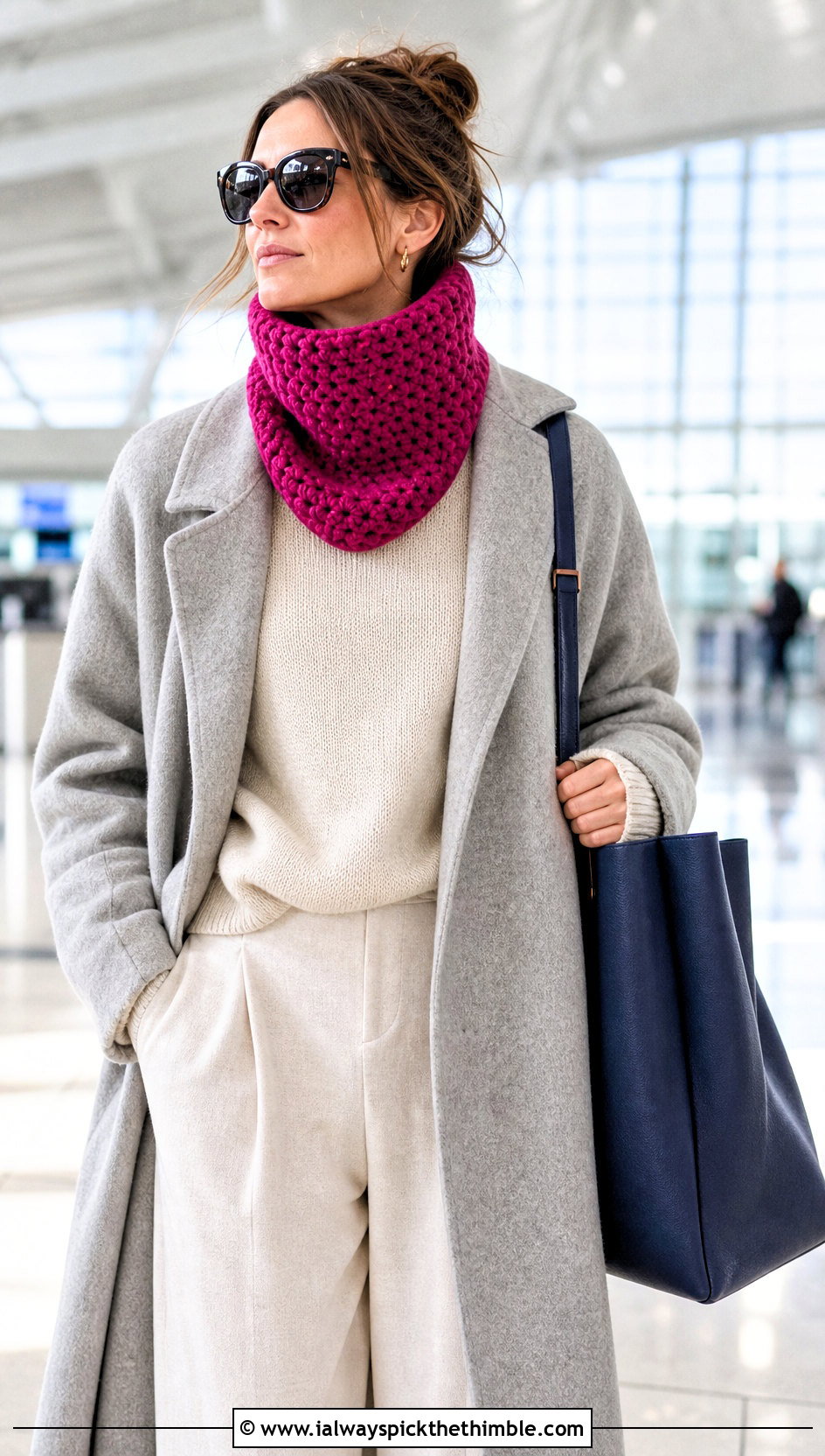 Turtleneck Crocheted Cowl With Matching Knit Set - 20 Crocheted Cowl outfit ideas