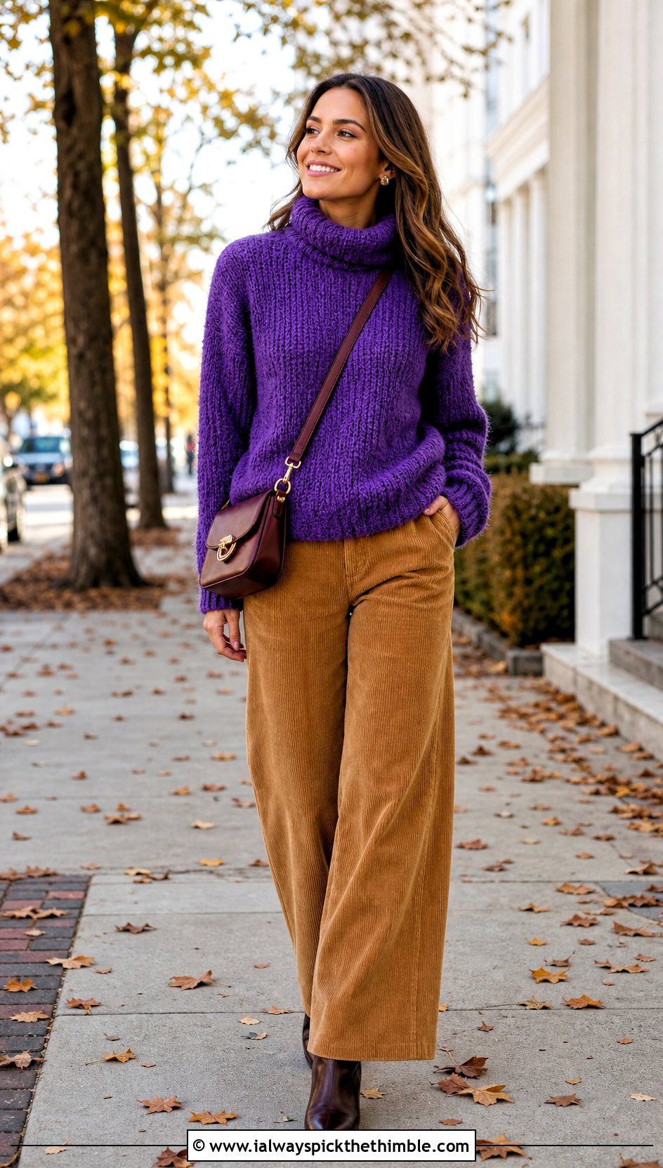Turtleneck Fluffy Crochet Sweater With Corduroy Pants - 25 fluffy crochet sweater outfit ideas
