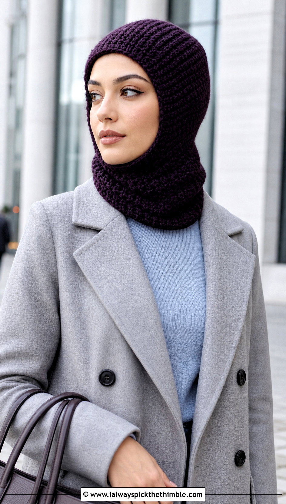 Turtleneck Hoodie Crochet Balaclava With Tailored Coat - 25 crochet baclava hat outfit ideas