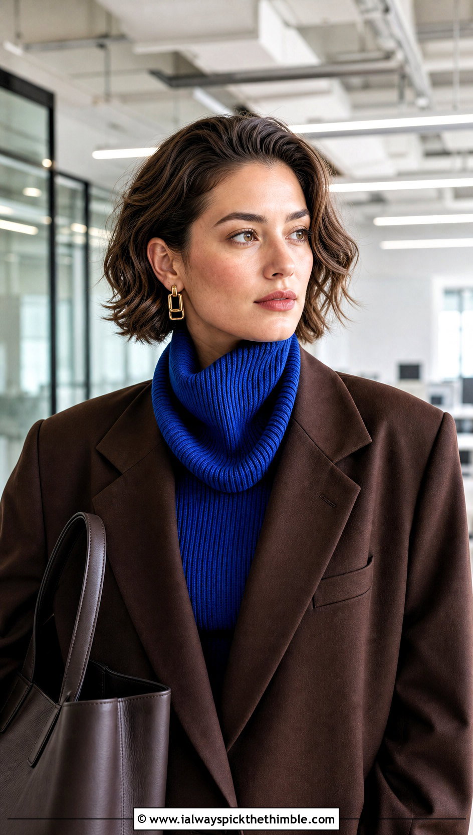 Turtleneck Ribbed Cowl With Trouser Suit - 20 Crochet Ribbed Cowl outfit ideas