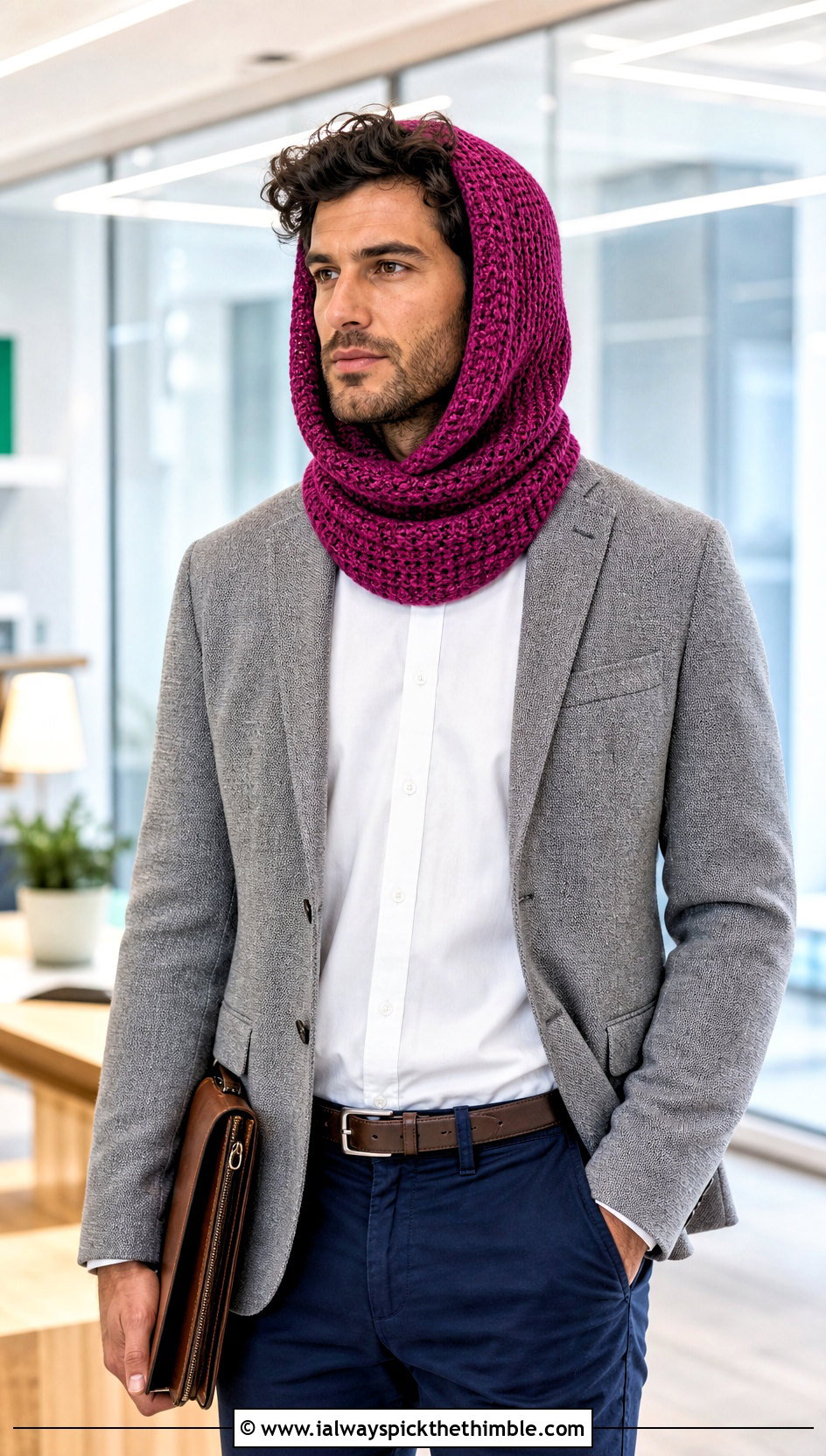 Turtleneck Scoodie With Blazer - 20 Crochet Hooded Scarf For Men outfit ideas