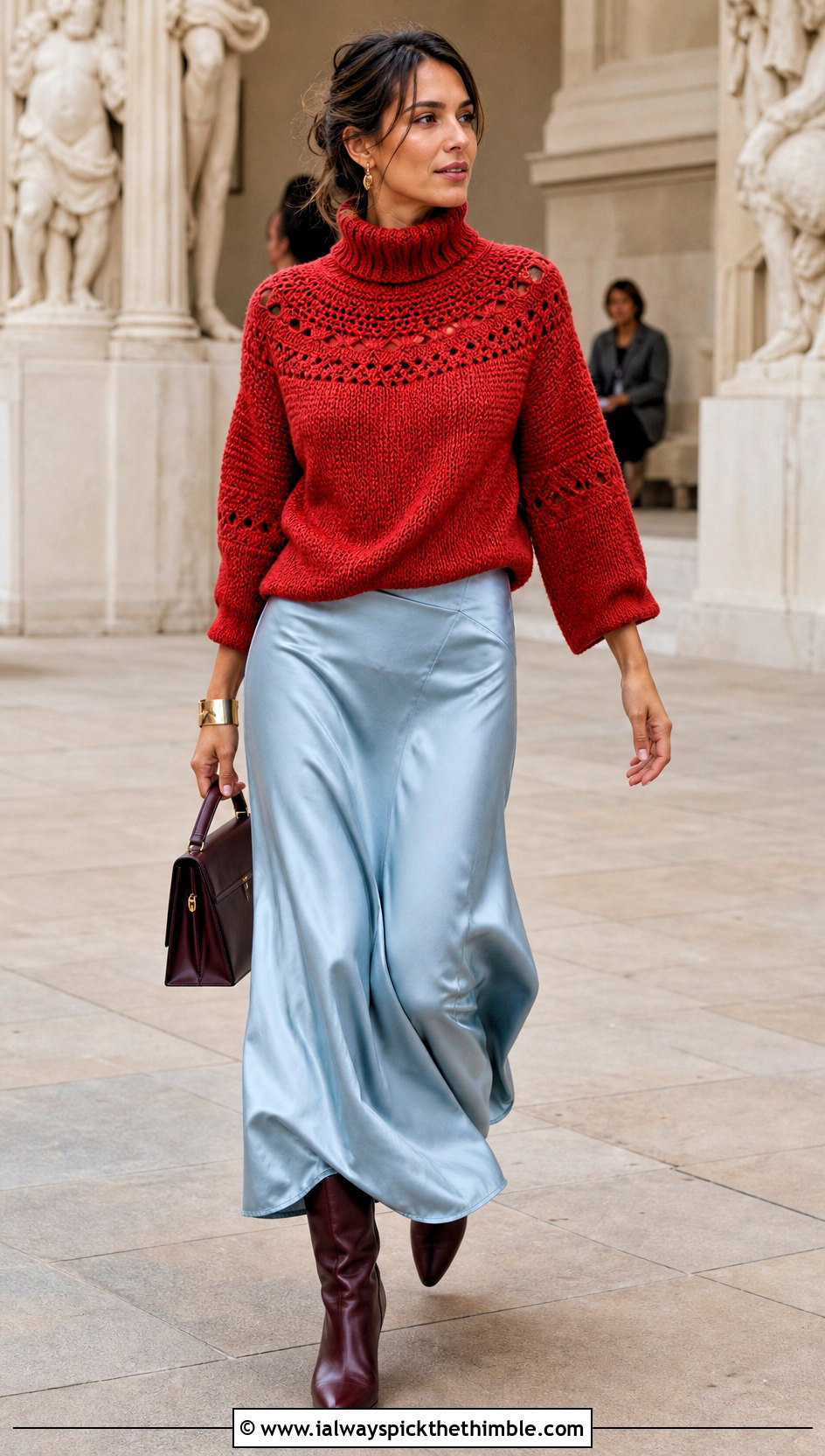 Turtleneck Top Down Crochet Sweater With Maxi Skirt - 25 top down crochet sweater outfit ideas
