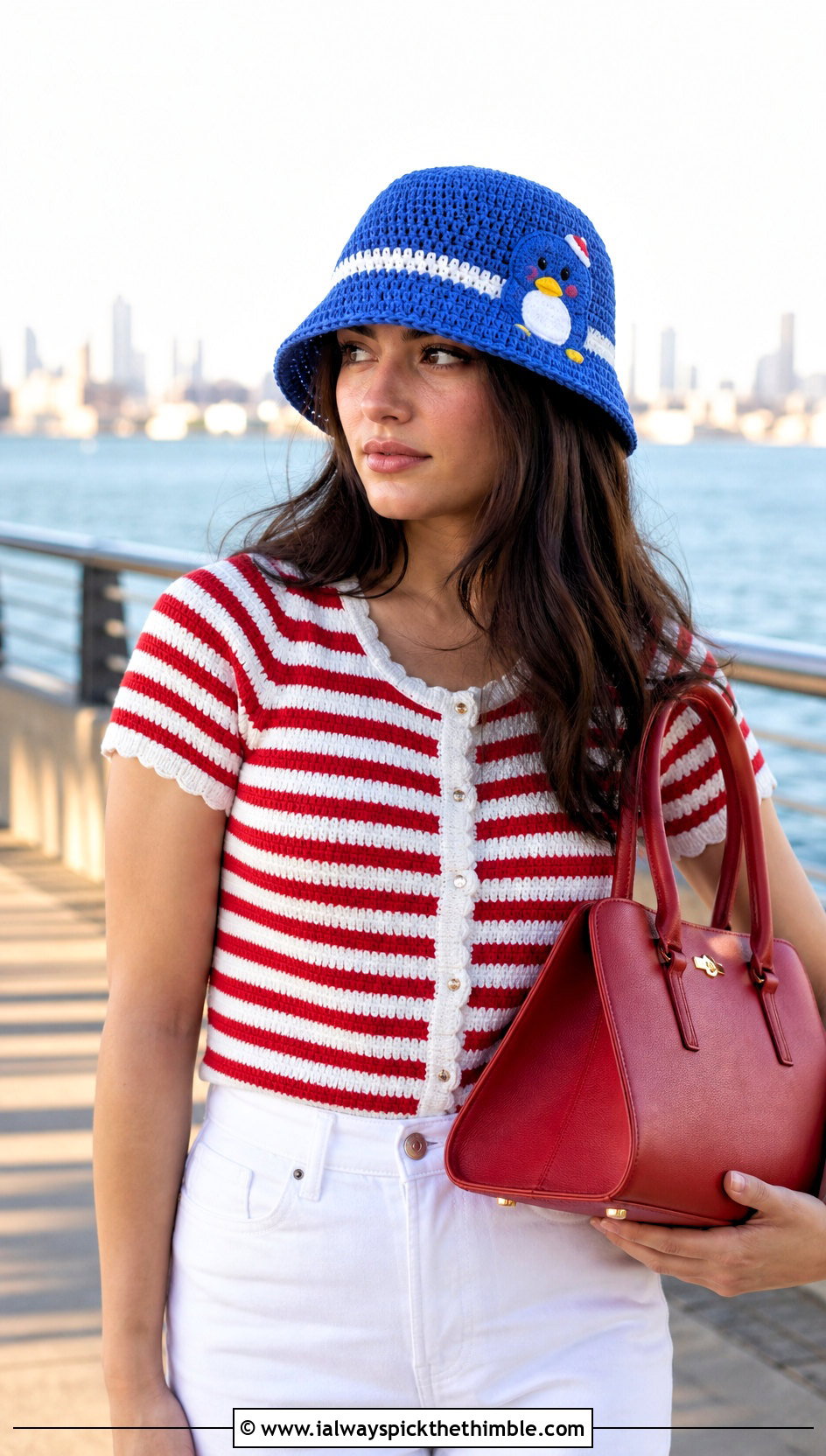Tuxedosam Crochet Sailor Bucket Hat With White Jeans - 20 sanrio crochet hat outfit ideas