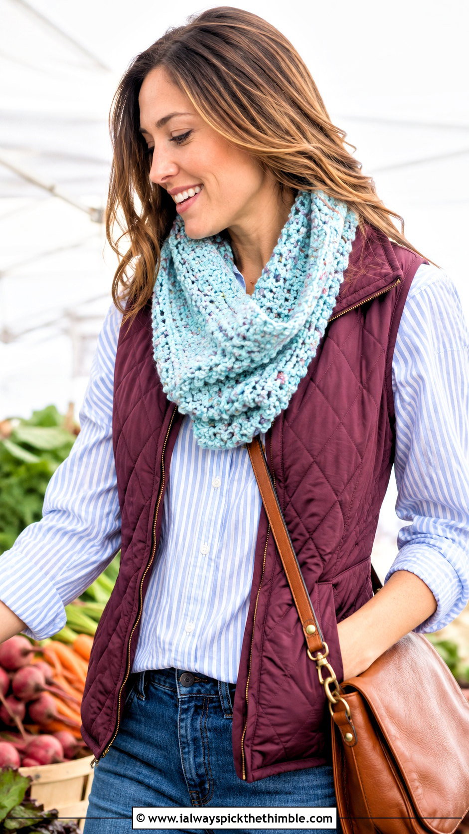 Tweed 1 Skein Crochet Cowl With Quilted Vest - 15 1 Skein Crochet Cowl outfit ideas