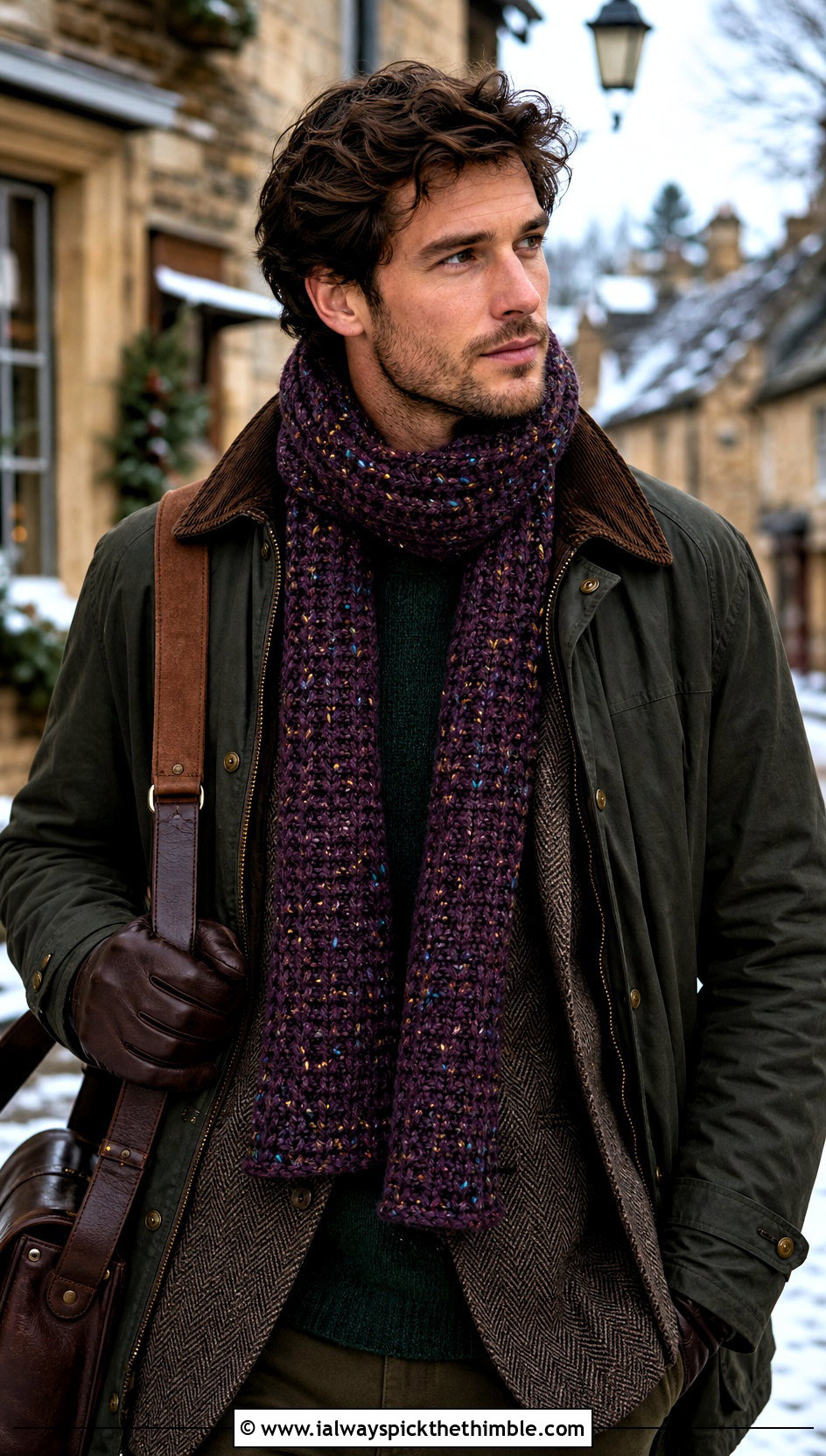 Tweed Crochet Scarf With Heritage Outfit - 20 Mens Winter Crochet Scarf outfit ideas