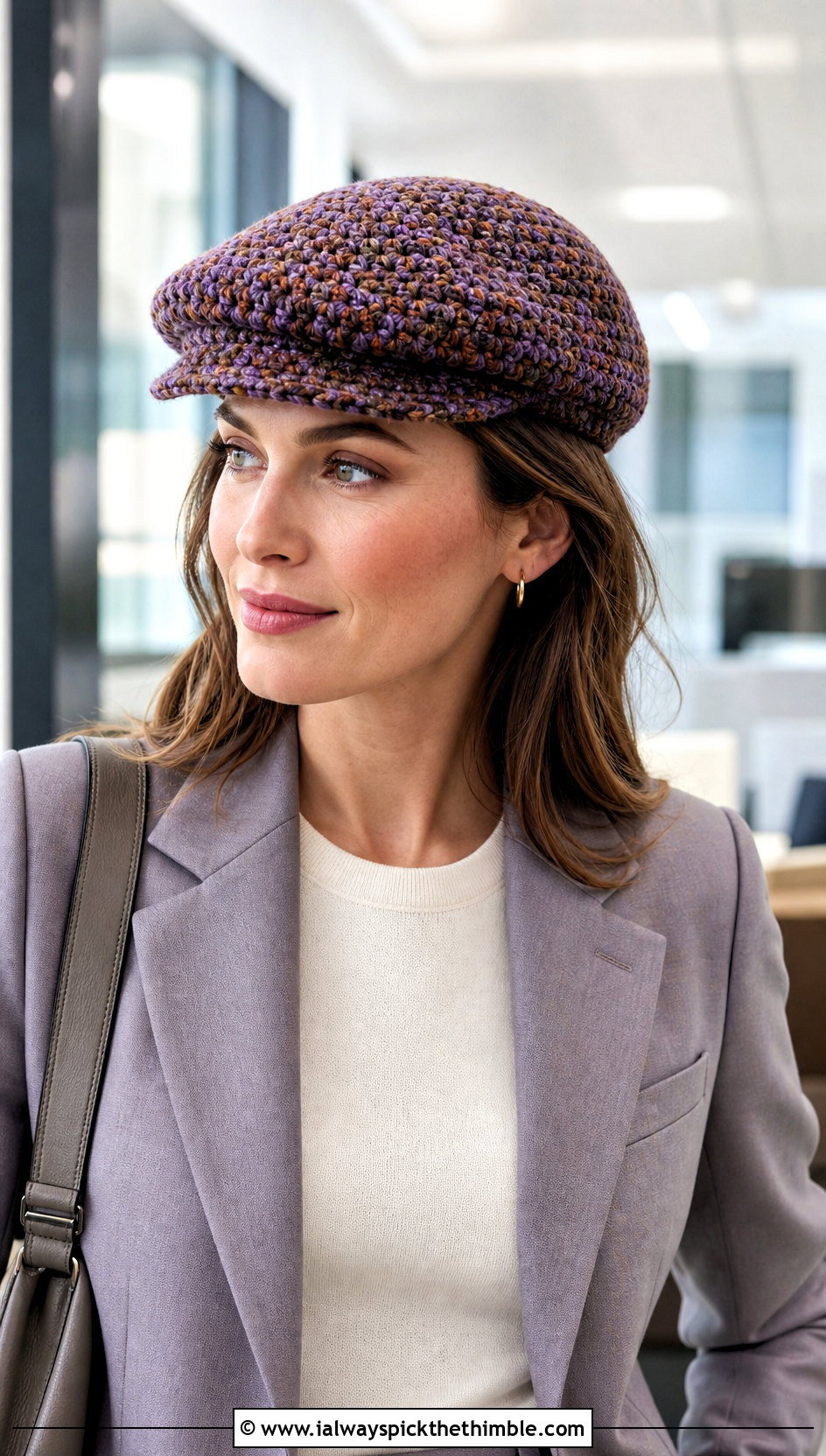 Tweed Look Crochet Scally Cap With Pantsuit - 20 Crochet Scally Cap outfit ideas
