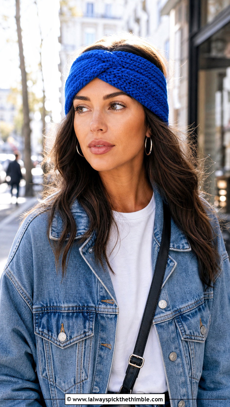 Twist Front Crochet Ear Warmer With Denim Jacket - 25 Easy Crochet Ear Warmer outfit ideas