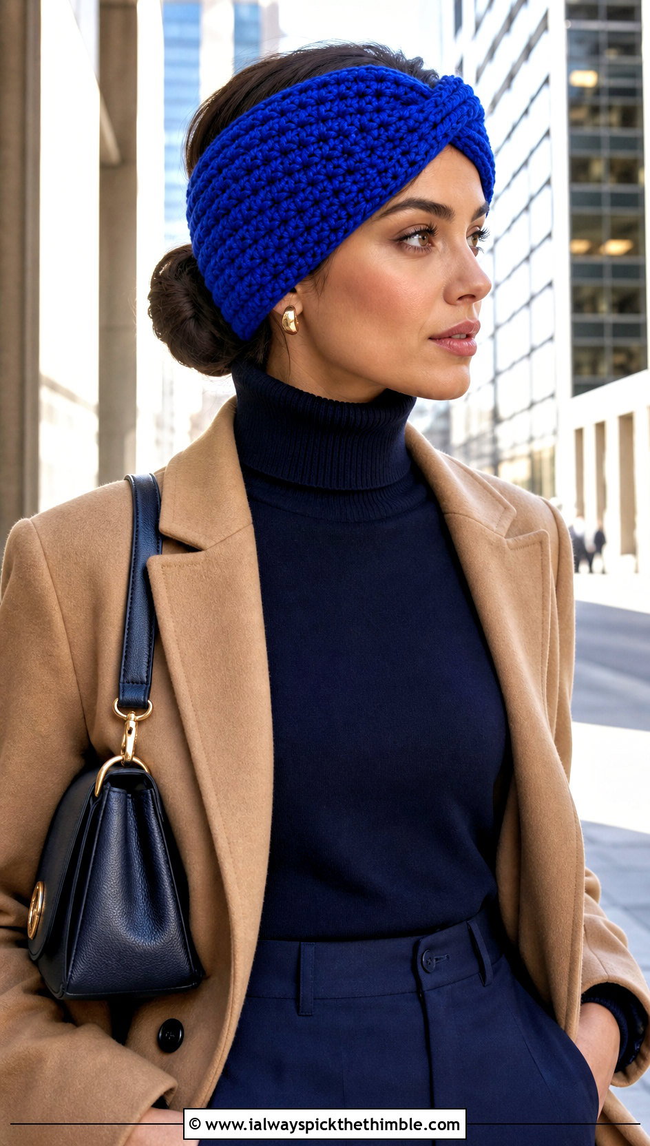 Twist Front Crochet Earmuffs Headband With Wool Coat - 20 Crochet Earmuffs Headband outfit ideas
