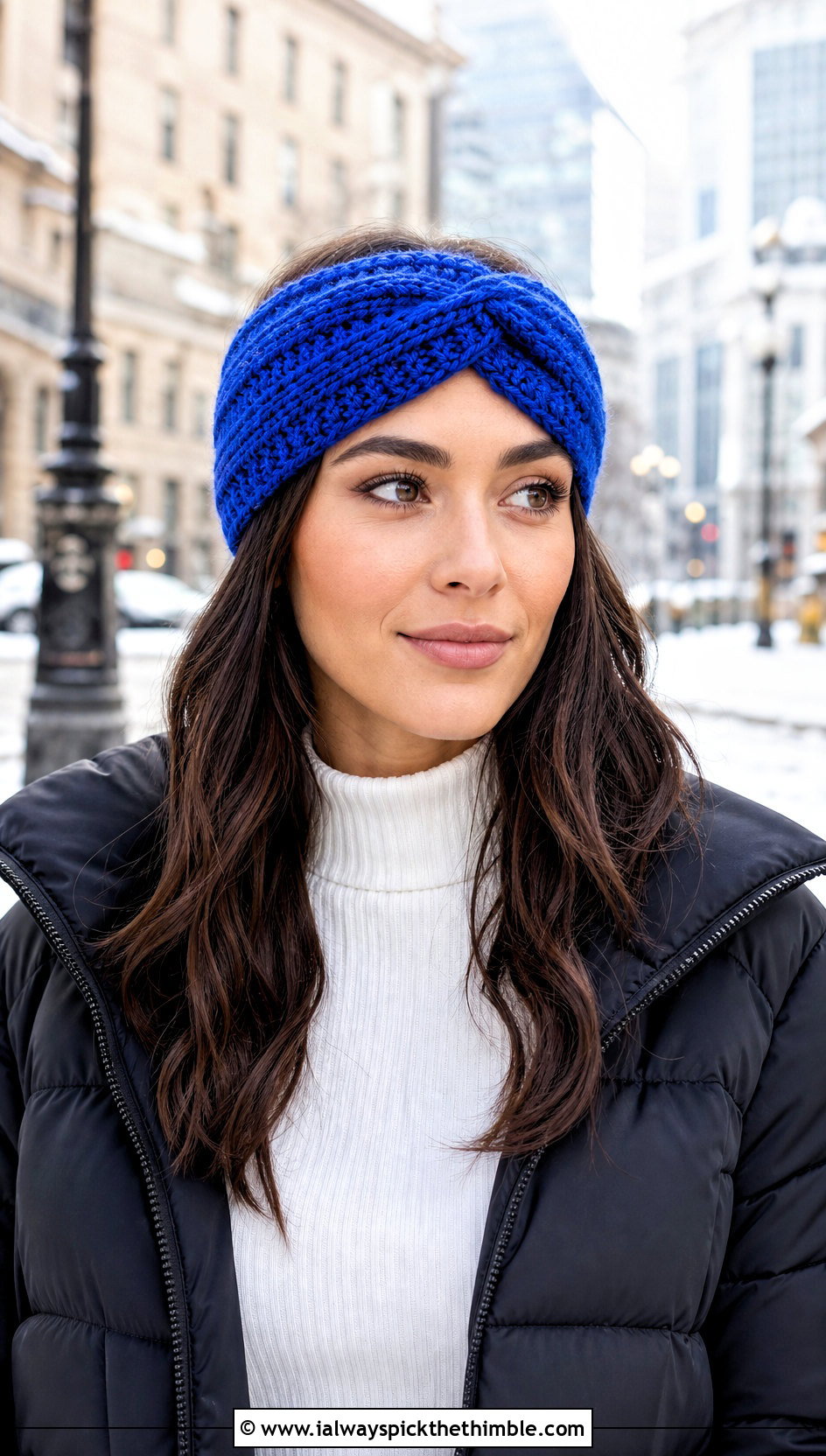 Twist Front Ribbed Crochet Headband With Puffer Jacket - 15 Cozy Ribbed Crochet Headband outfit ideas