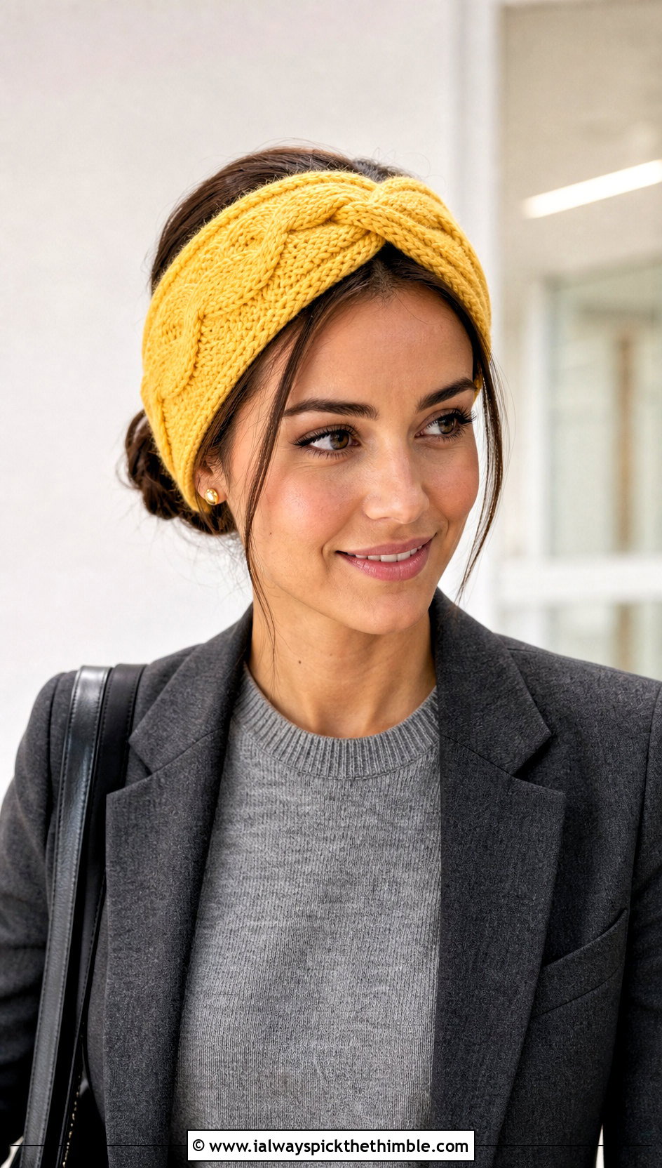 Twisted Cable Crochet Headband With Blazer And Trousers - 15 Cable Stitch Crochet Headband outfit ideas