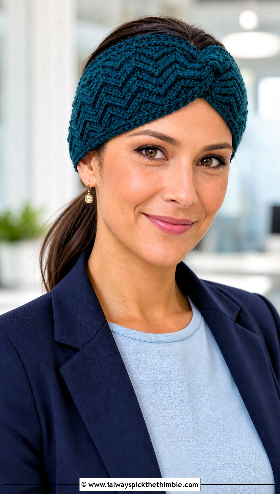 Twisted Crochet Chevron Headband With Blazer And Trousers - 15 Crochet Chevron Headband outfit ideas