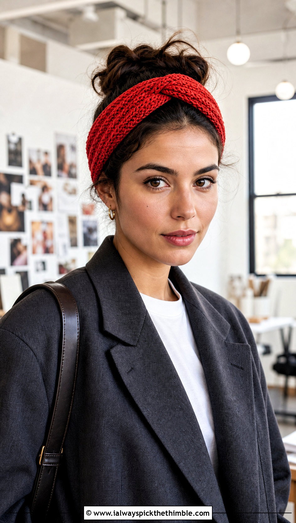 Twisted Crochet Headband With Blazer And Jeans - 25 crochet headbands for women outfit ideas