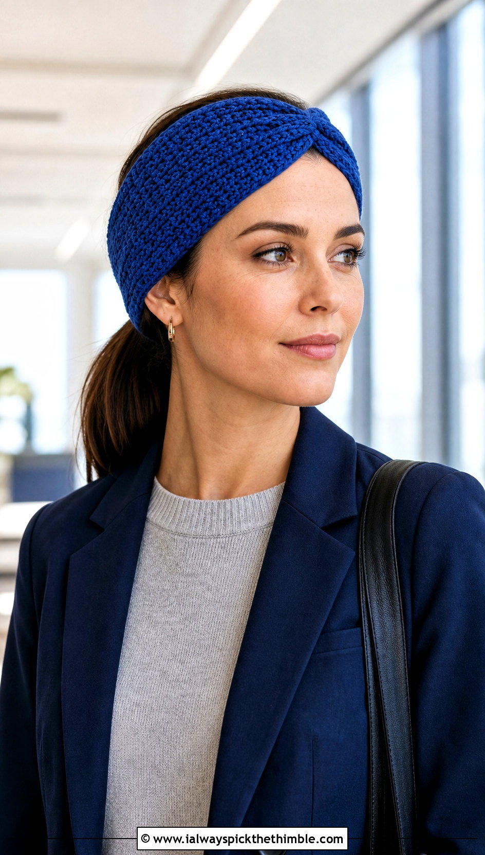 Twisted Crochet Headband With Blazer And Trousers - 25 crochet hair accessories head bands outfit ideas