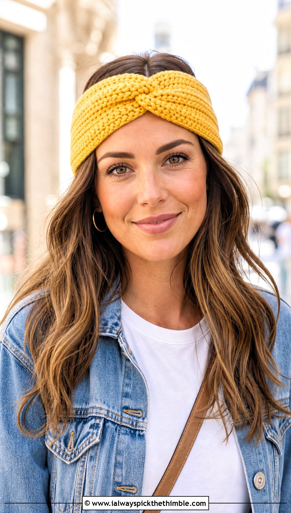 Twisted Crochet Headband With T Shirt And Jeans - 20 quick crochet headband outfit ideas