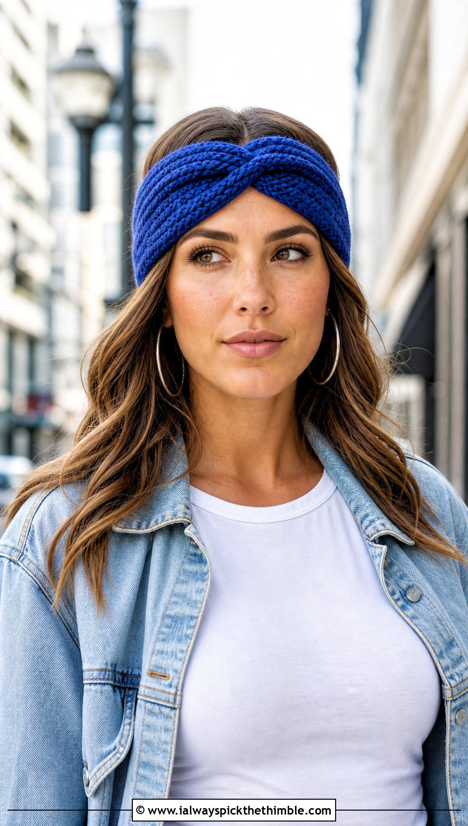 Twisted Crochet Headband With White Tee And Straight Jeans - 15 summer crochet headband outfit ideas