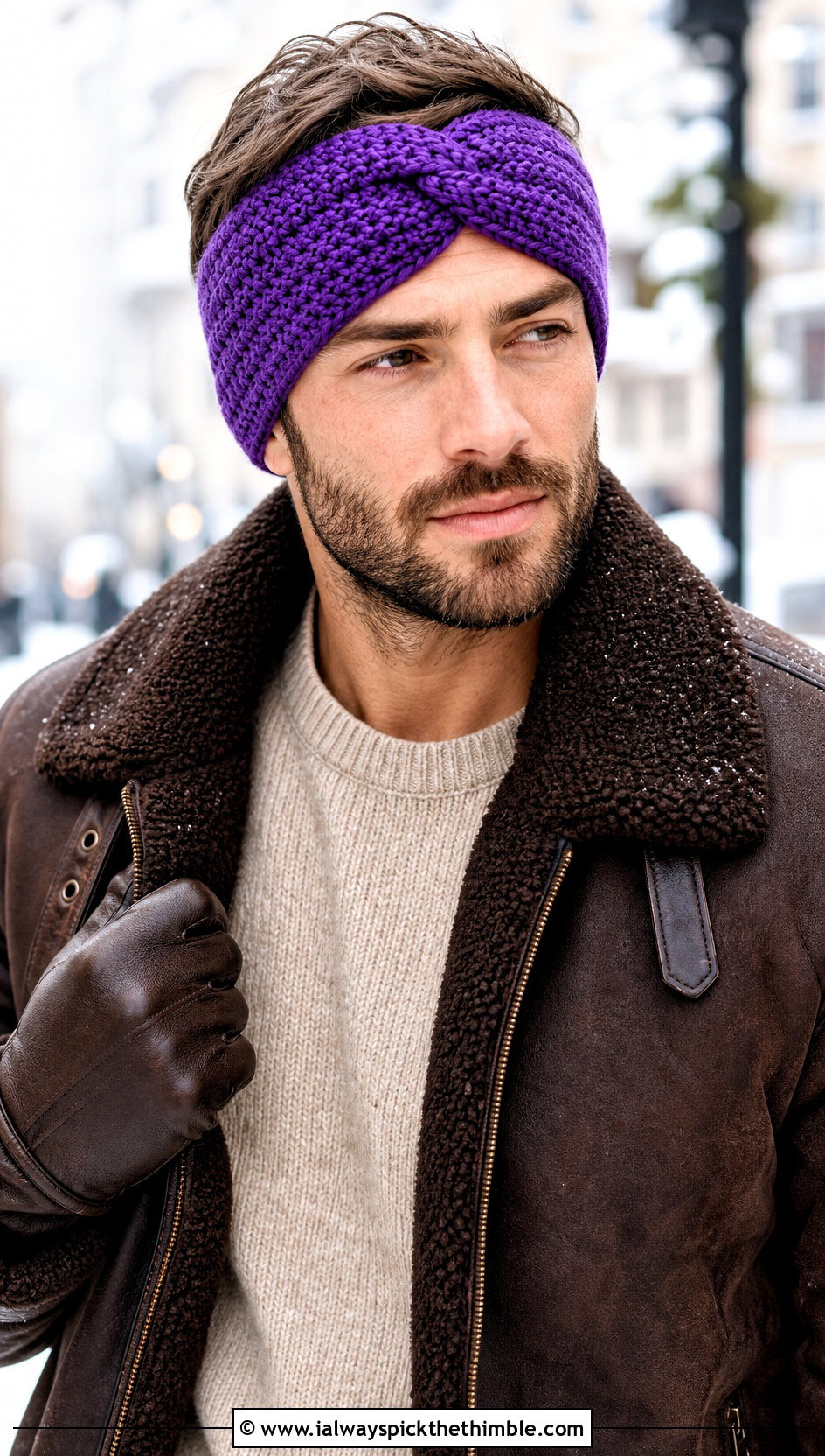 Twisted Front Crochet Mens Ear Warmer With Shearling Jacket - 20 Crochet Mens Ear Warmer outfit ideas