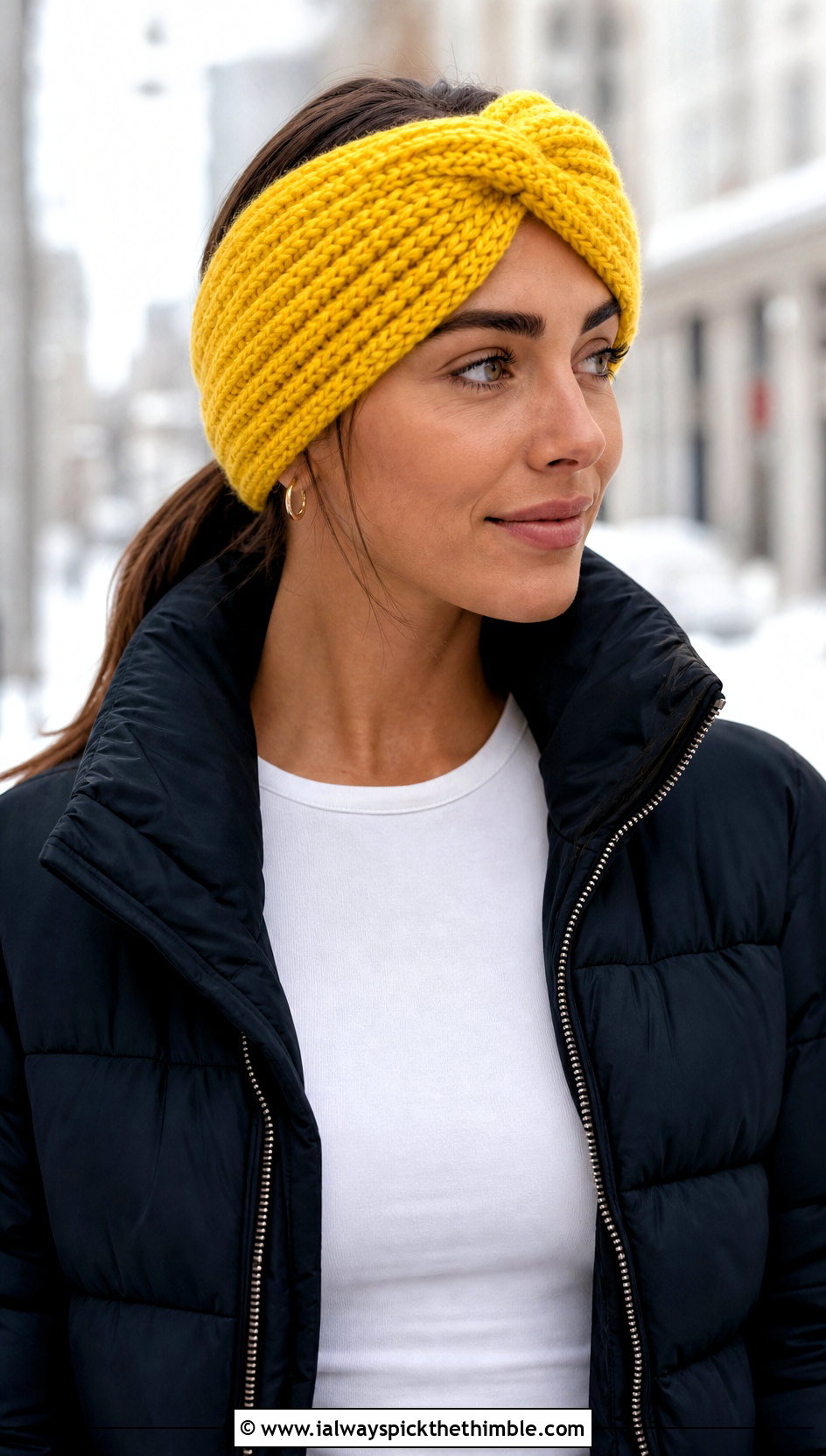 Twisted Ribbed Crochet Ear Warmer With Puffer Jacket - 15 Quick And Easy Crochet Ear Warmers outfit ideas