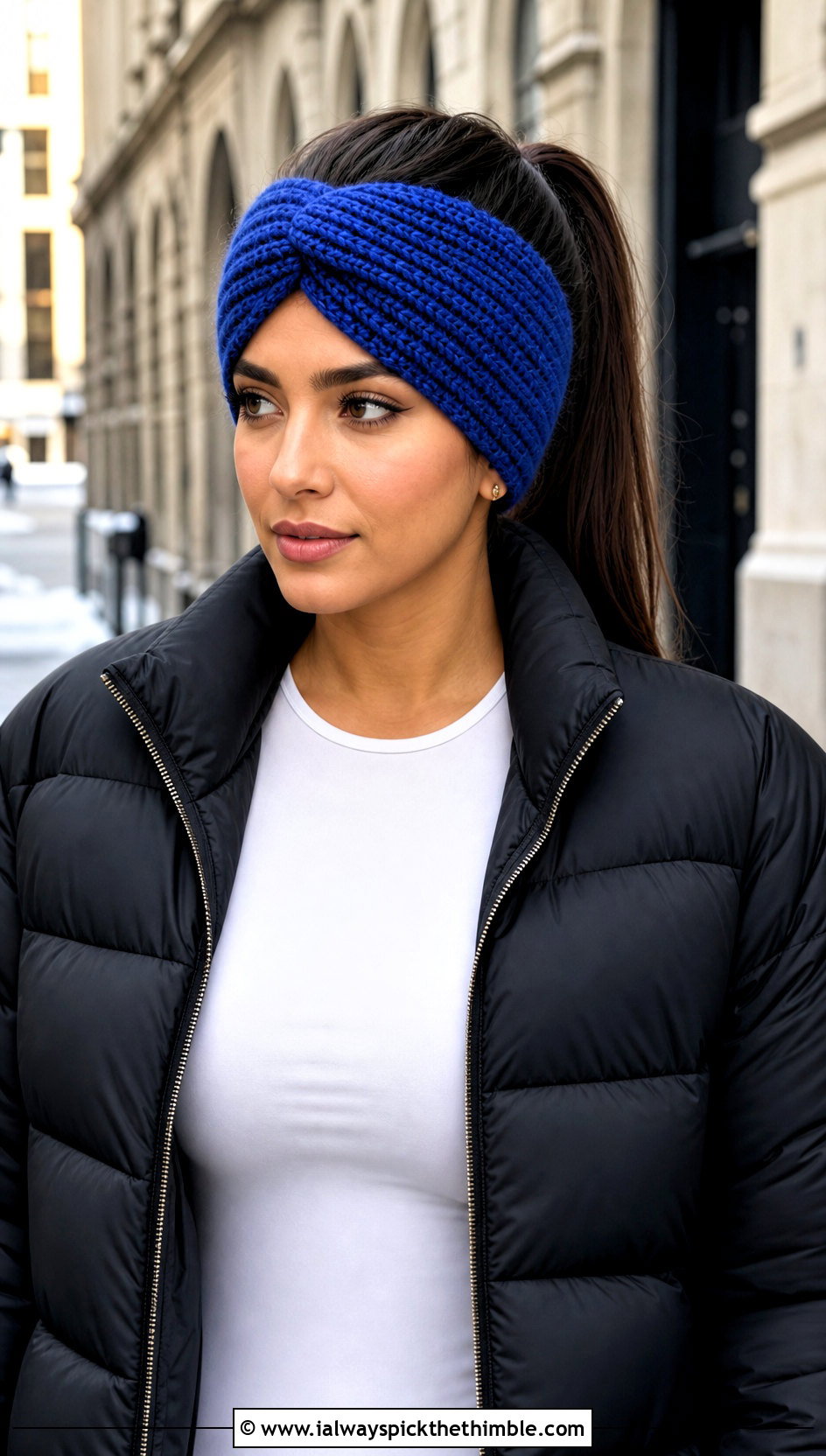 Twisted Ribbed Ear Warmer With Puffer Jacket - 20 Easy Crocheted Headbands Ear Warmers outfit ideas