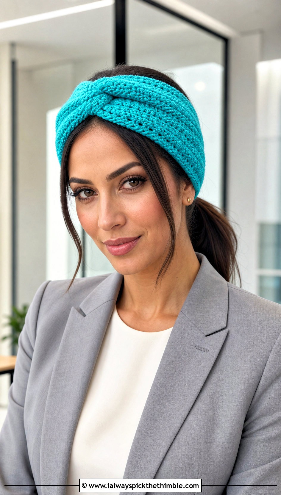 Twisted Turban Crochet Headband With Hair Tie And Pantsuit - 25 crochet headband with hair tie outfit ideas