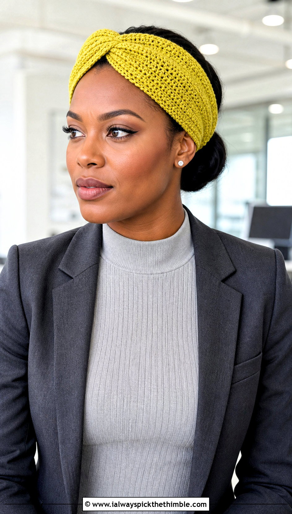 Twisted Wide Cinch Crochet Headband With Blazer - 15 wide cinch crochet headband outfit ideas