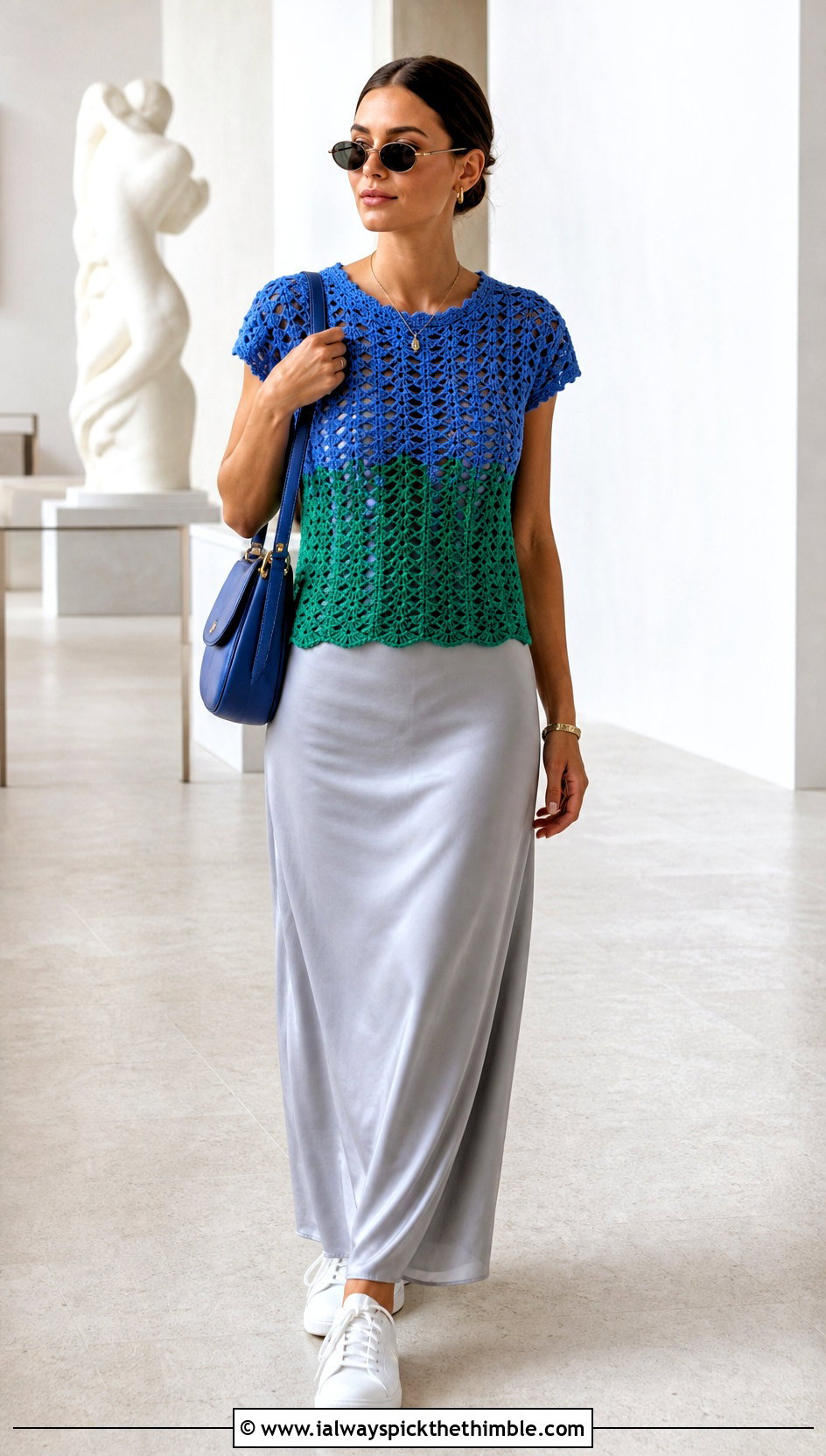 Two Color Cap Sleeve Crochet Top Over A Slip Dress - 20 two colored crochet top outfit ideas