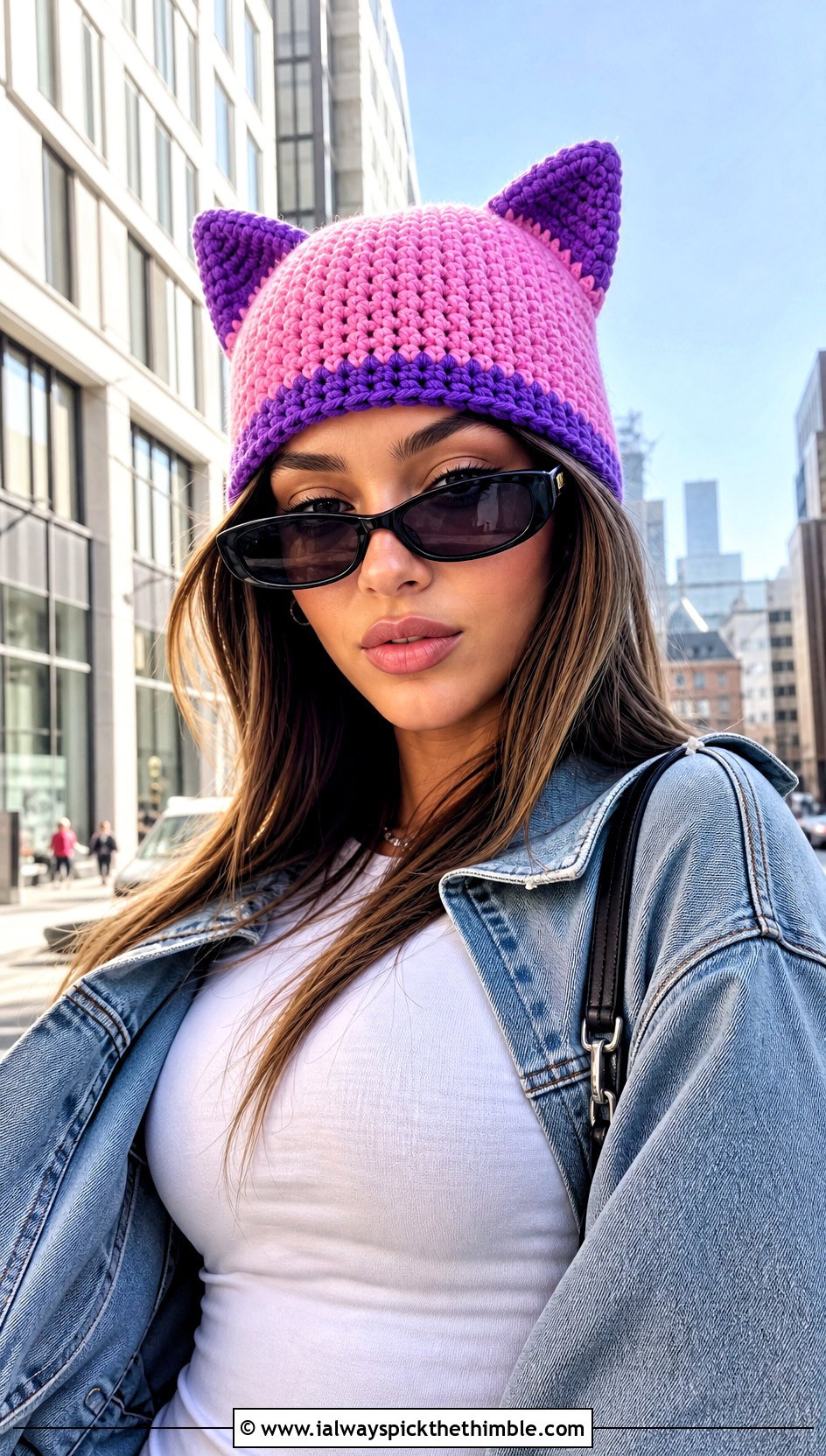 Two Color Cat Ear Crochet Beanie With Y2K Outfit - 20 two color crochet hat outfit ideas