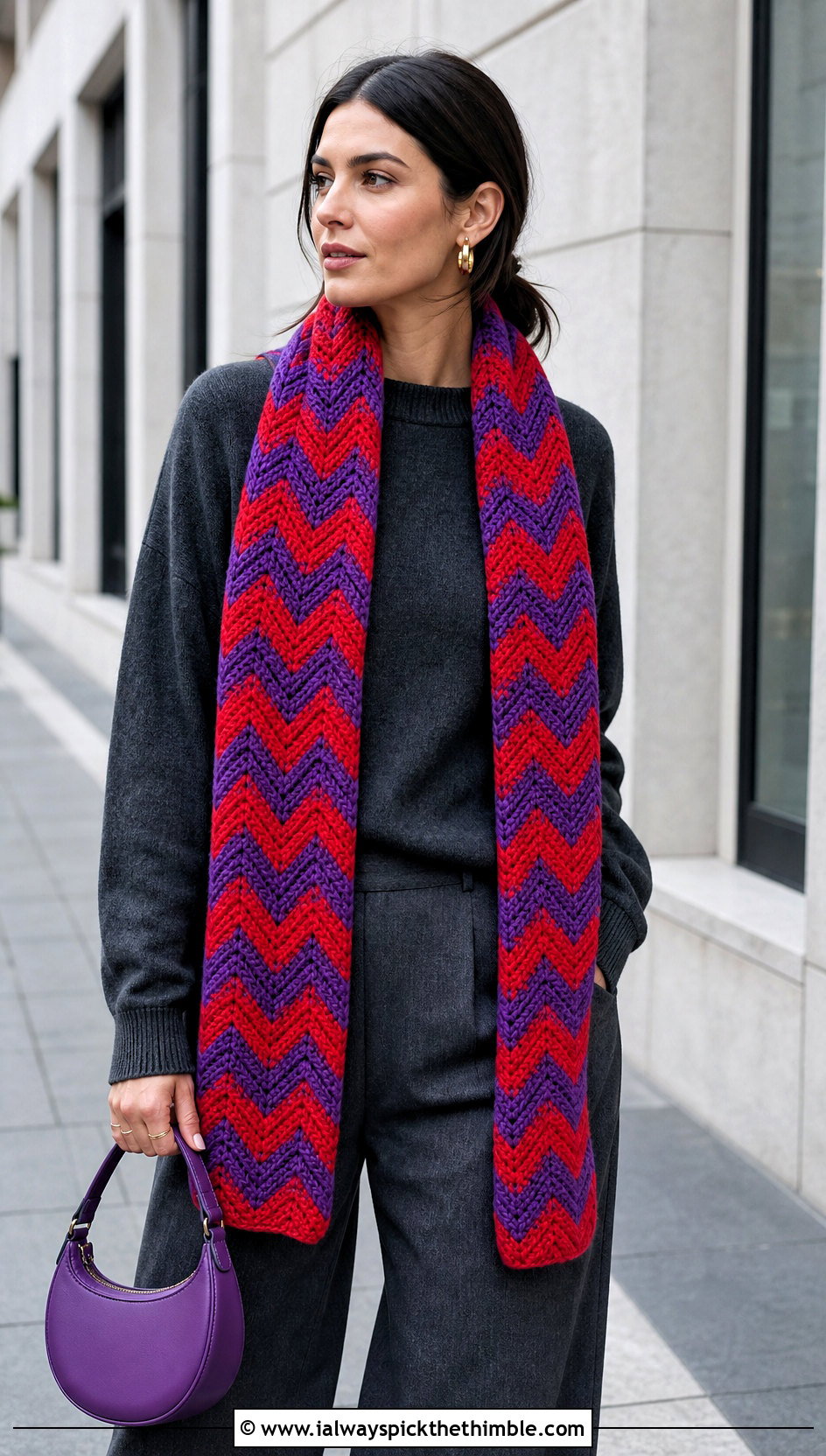 Two Color Chevron Crochet Scarf With Monochrome Outfit - 20 2 color crochet scarf outfit ideas