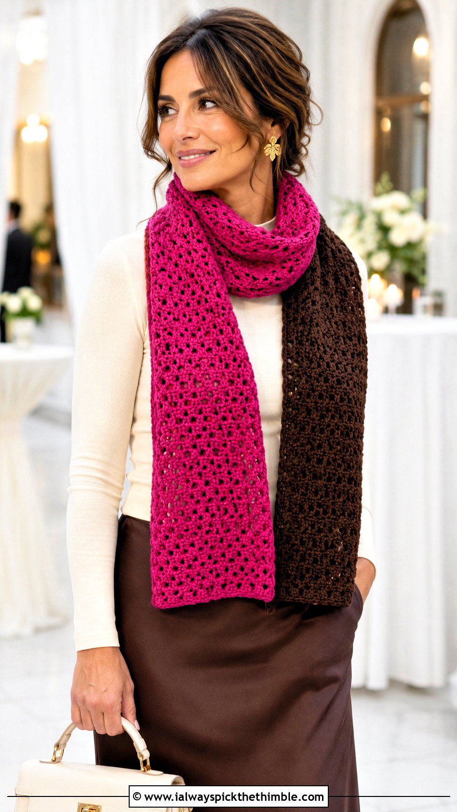 Two Color Color Block Crochet Scarf With Satin Skirt - 20 2 color crochet scarf outfit ideas