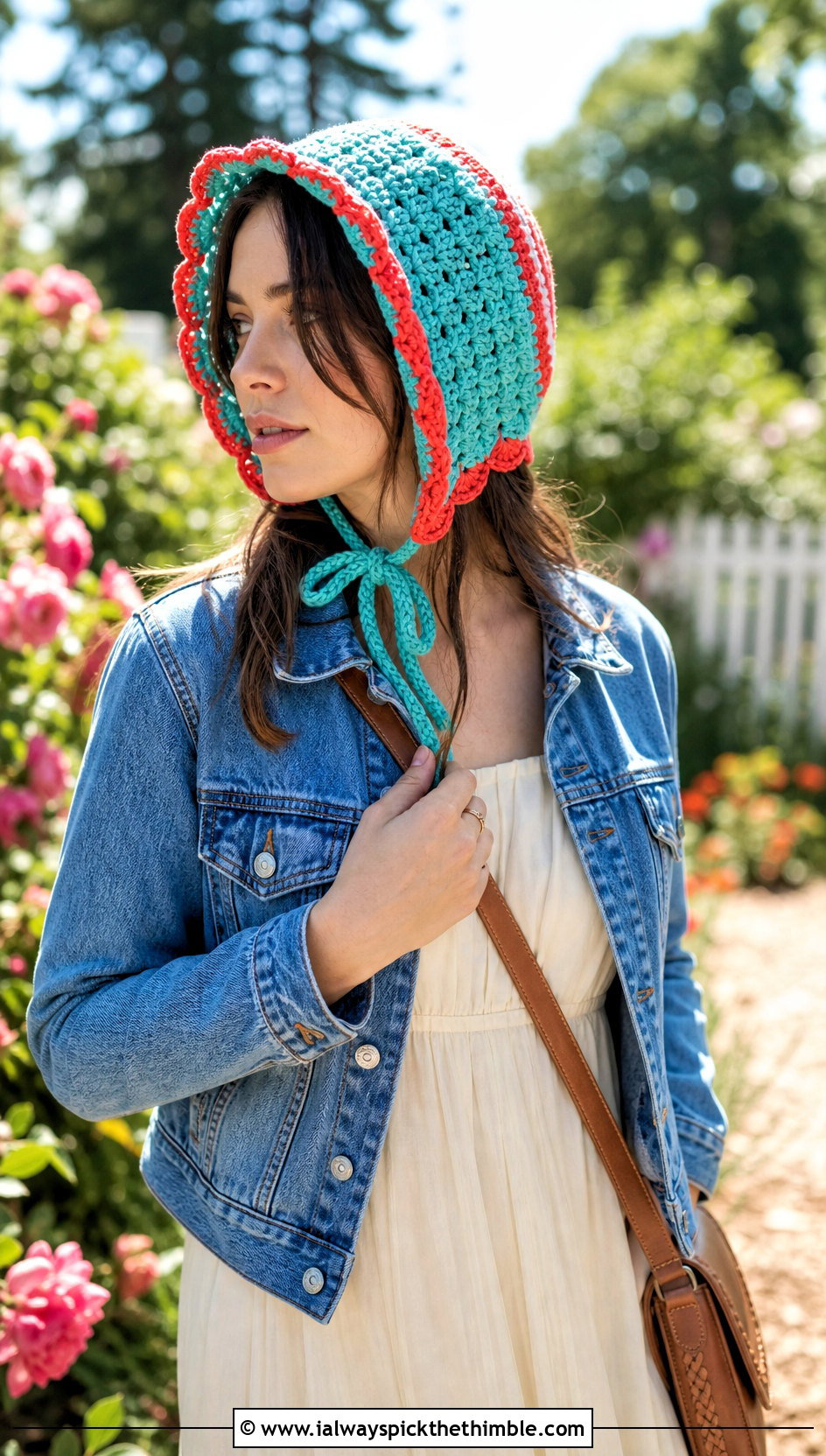 Two Color Crochet Bonnet With Prairie Dress - 20 two color crochet hat outfit ideas