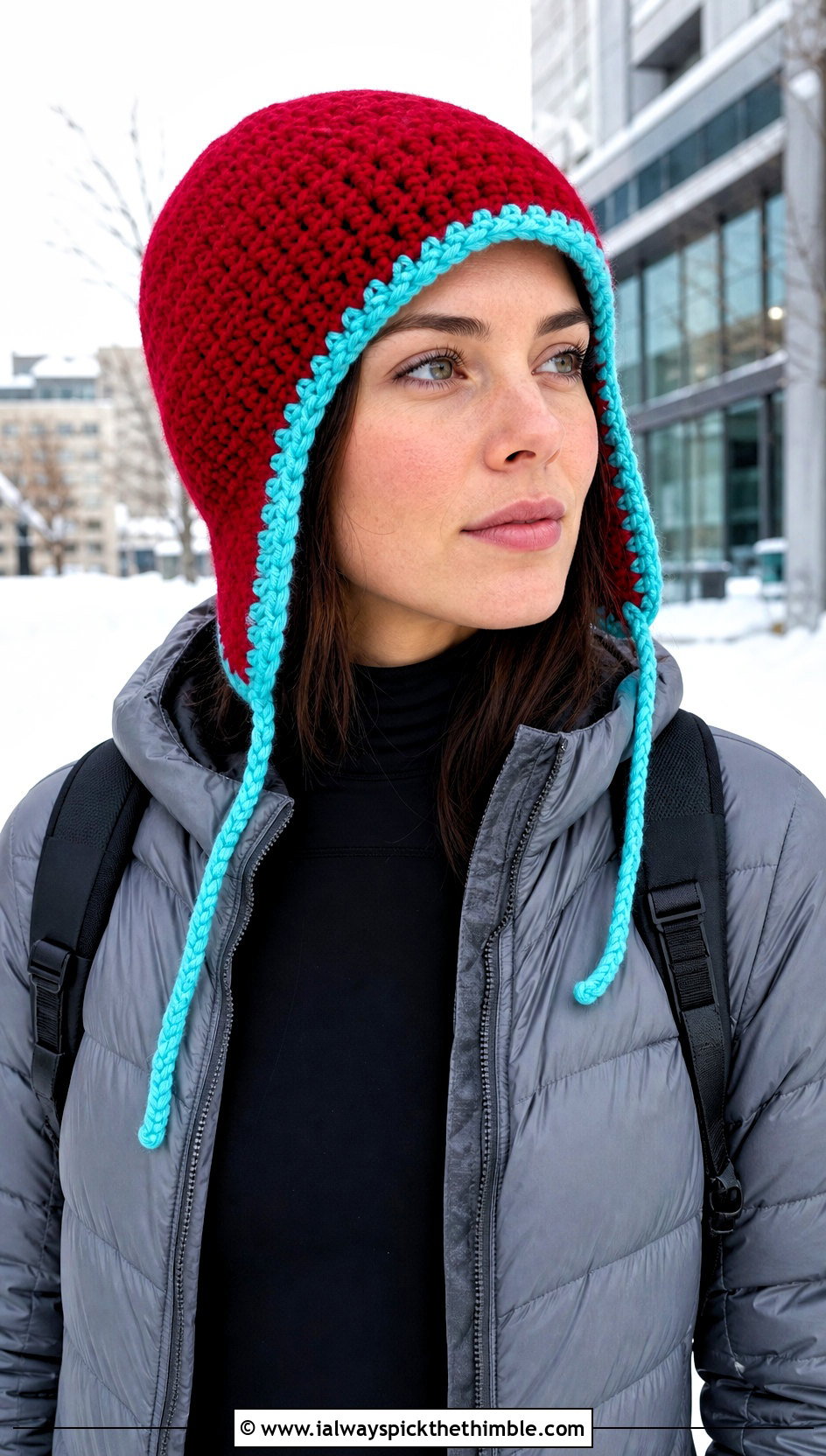 Two Color Crochet Earflap Hat With Puffer Jacket - 20 Two Colors Crochet Hat outfit ideas