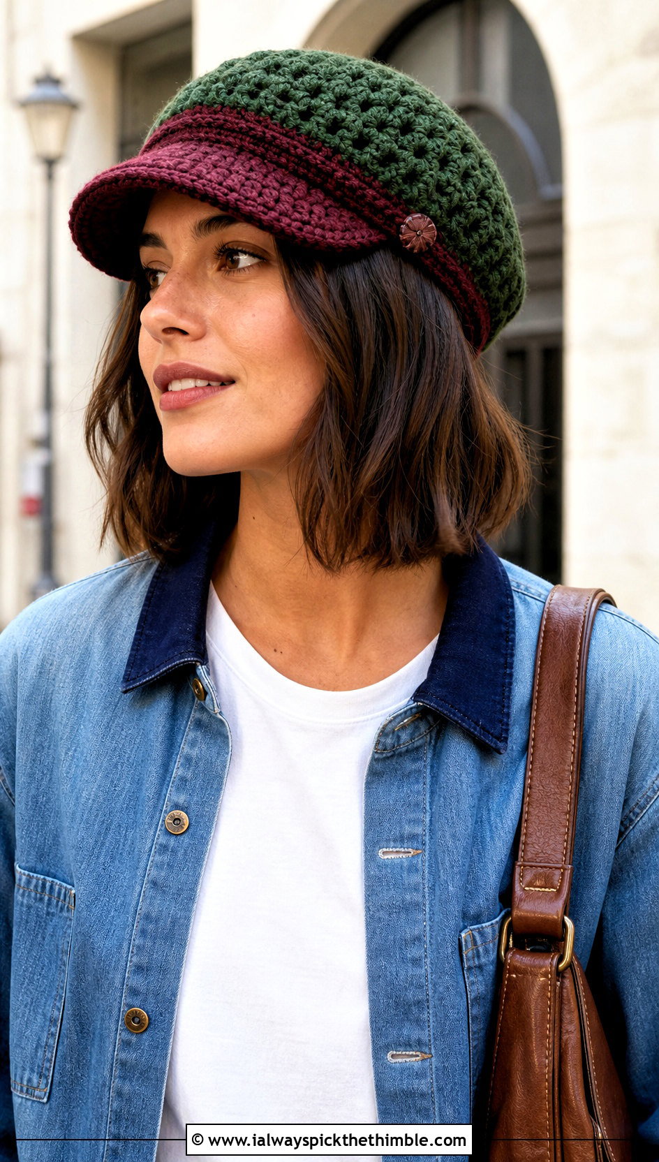 Two Color Crochet Newsboy Cap With Double Denim - 20 two color crochet hat outfit ideas