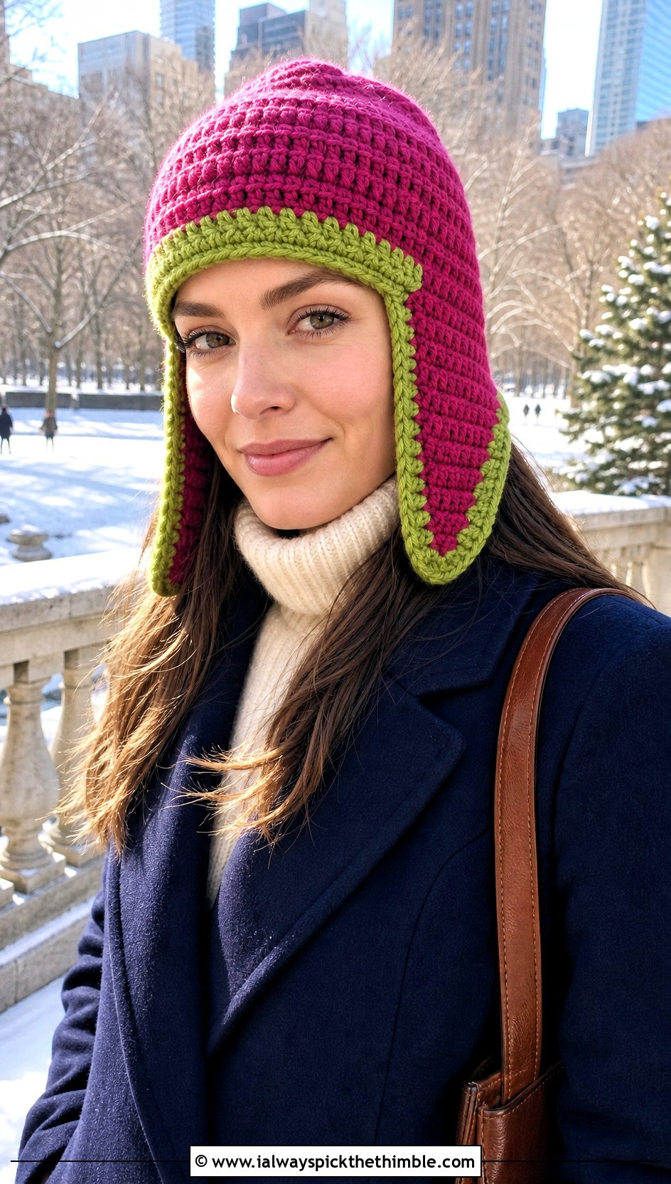 Two Color Crochet Trapper Hat With Wool Coat - 20 Two Colors Crochet Hat outfit ideas