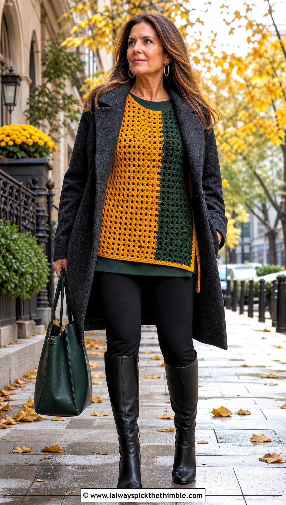 Two Color Crochet Tunic Top With Leggings And Boots - 20 two colour crochet top outfit ideas