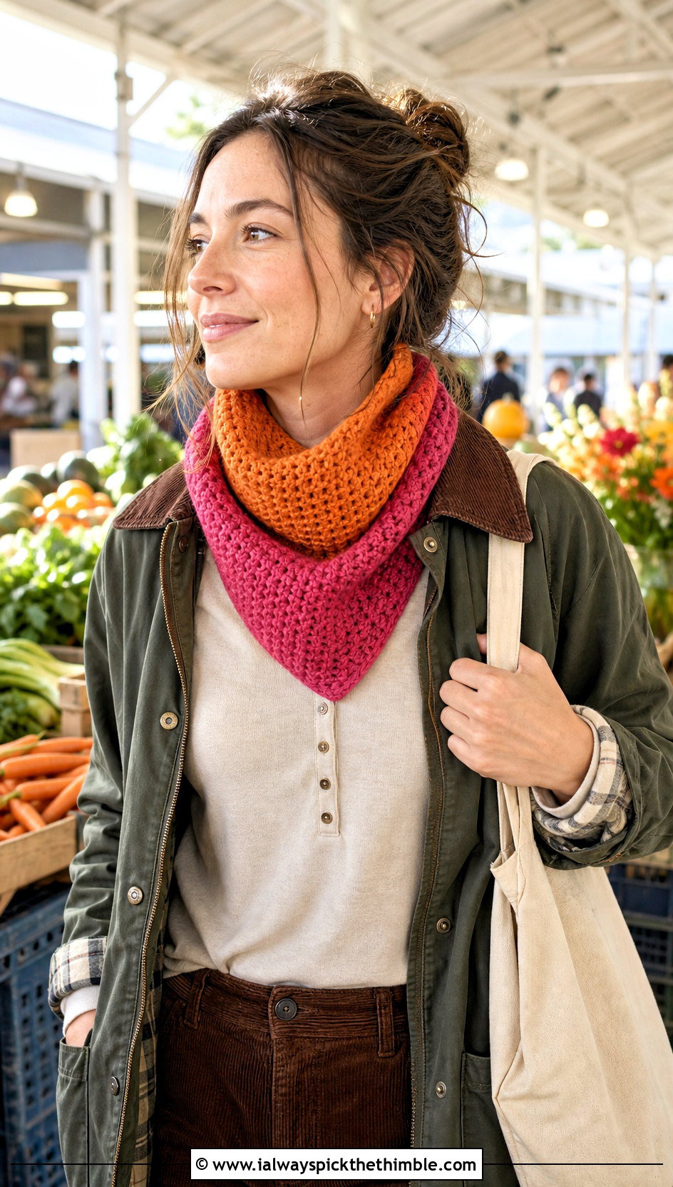 Two Color Fable Crochet Cowl With Barn Jacket And Corduroy Pants - 20 fable crochet cowl outfit ideas