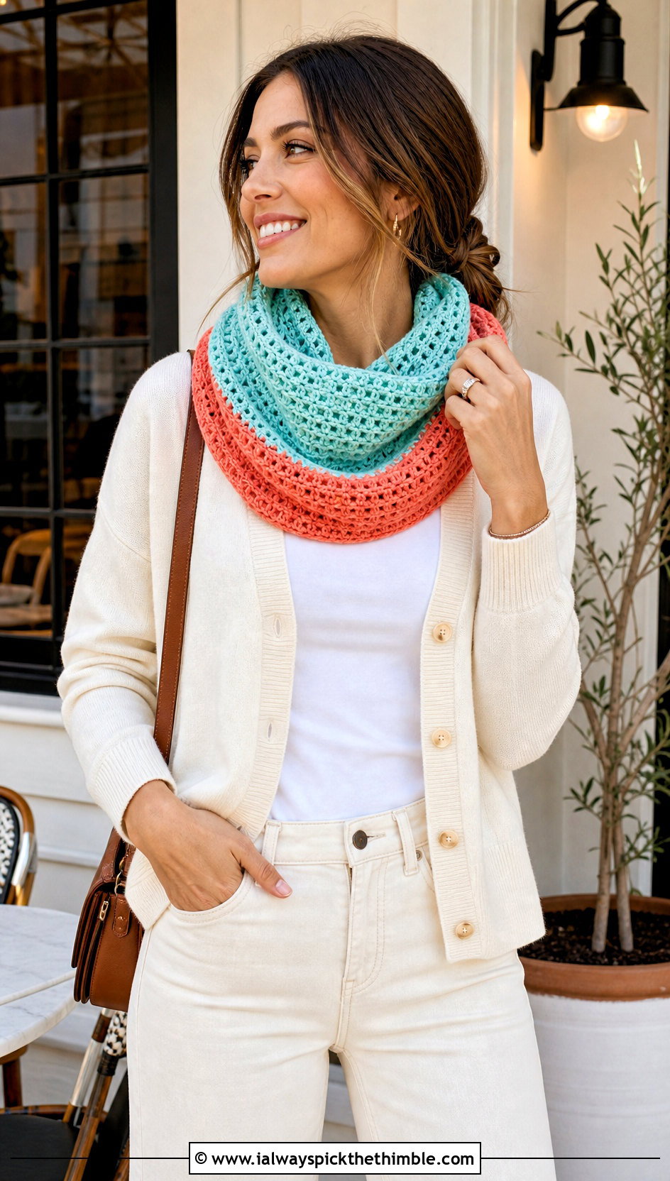 Two Color Fable Crochet Cowl With Cardigan And Straight Leg Jeans - 20 fable crochet cowl outfit ideas