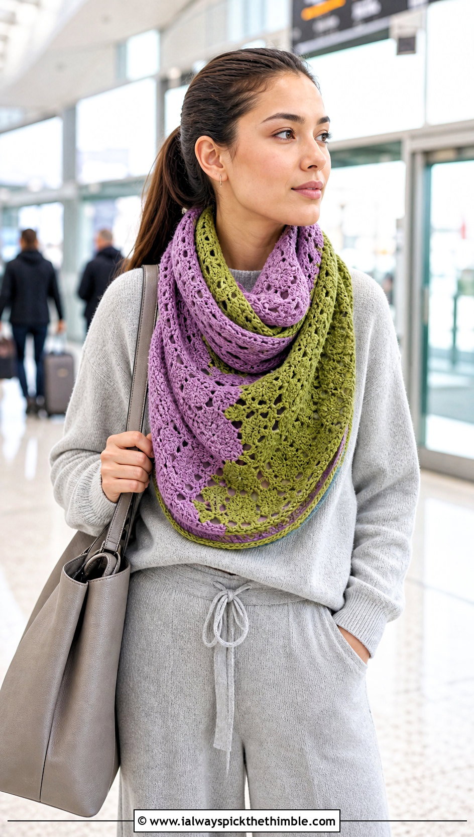 Two Color Fable Crochet Cowl With Knit Set And Sneakers - 20 fable crochet cowl outfit ideas