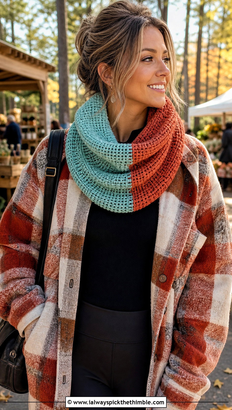 Two Color Fable Crochet Cowl With Shacket And Leggings - 20 fable crochet cowl outfit ideas
