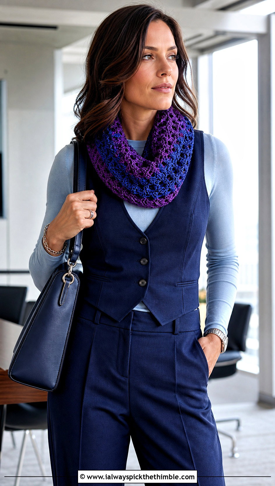 Two Color Fable Crochet Cowl With Suit Vest And Trousers - 20 fable crochet cowl outfit ideas