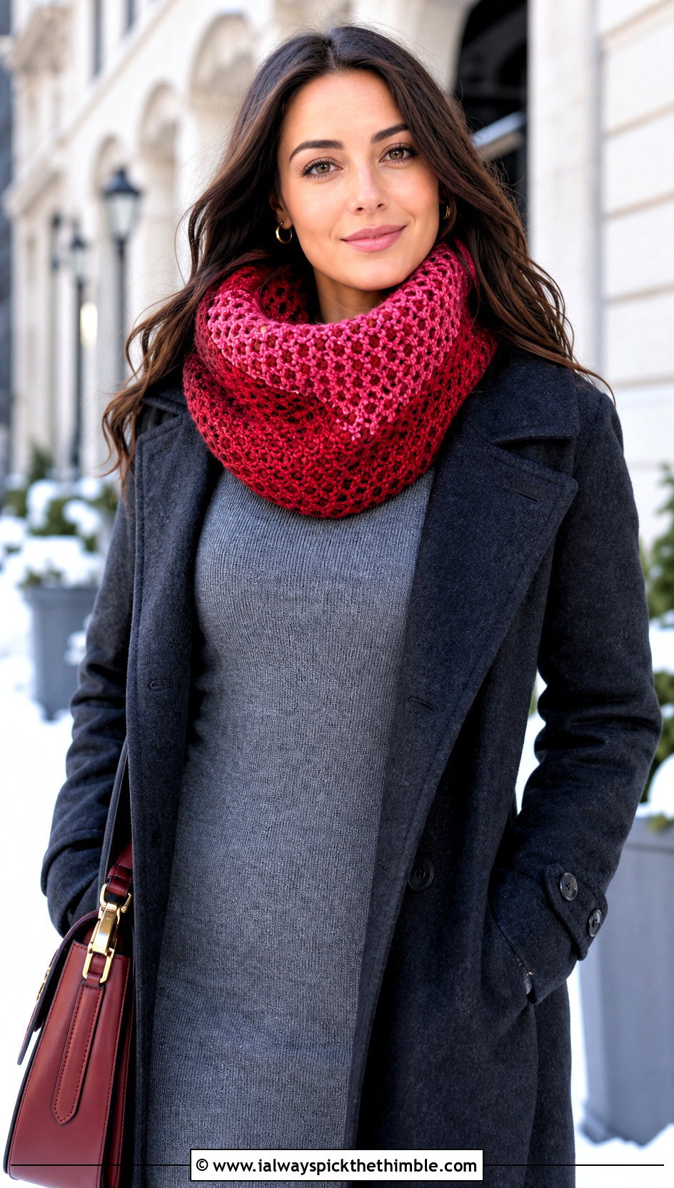 Two Color Fable Crochet Cowl With Sweater Dress And Knee High Boots - 20 fable crochet cowl outfit ideas