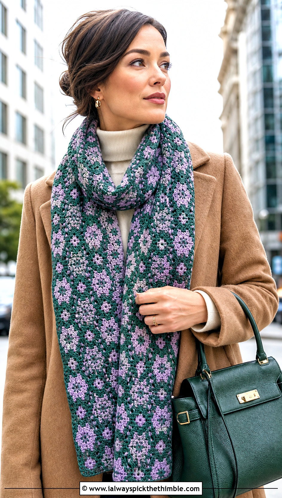 Two Color Mosaic Crochet Scarf With Camel Coat - 20 2 color crochet scarf outfit ideas