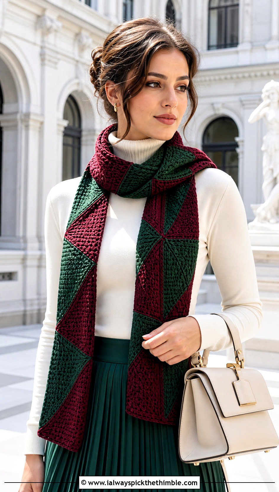 Two Color Patchwork Crochet Scarf With Pleated Skirt - 20 2 color crochet scarf outfit ideas