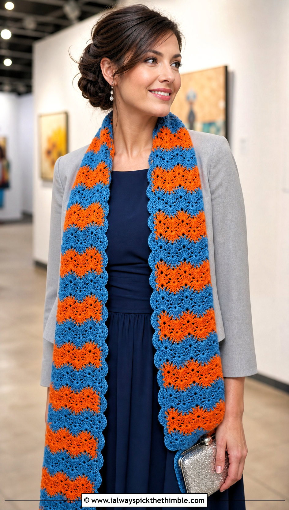 Two Color Shell Stitch Crochet Scarf With Midi Dress - 20 2 color crochet scarf outfit ideas