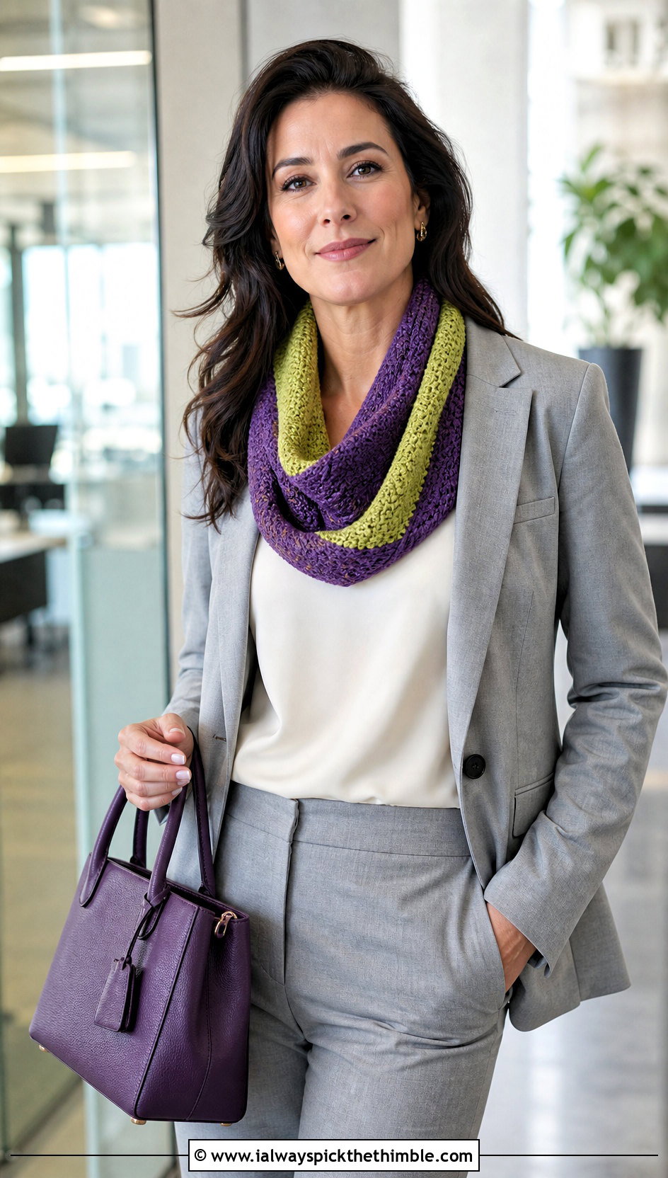 Two Color Tunisian Crochet Scarf With Trouser Suit - 20 2 color crochet scarf outfit ideas