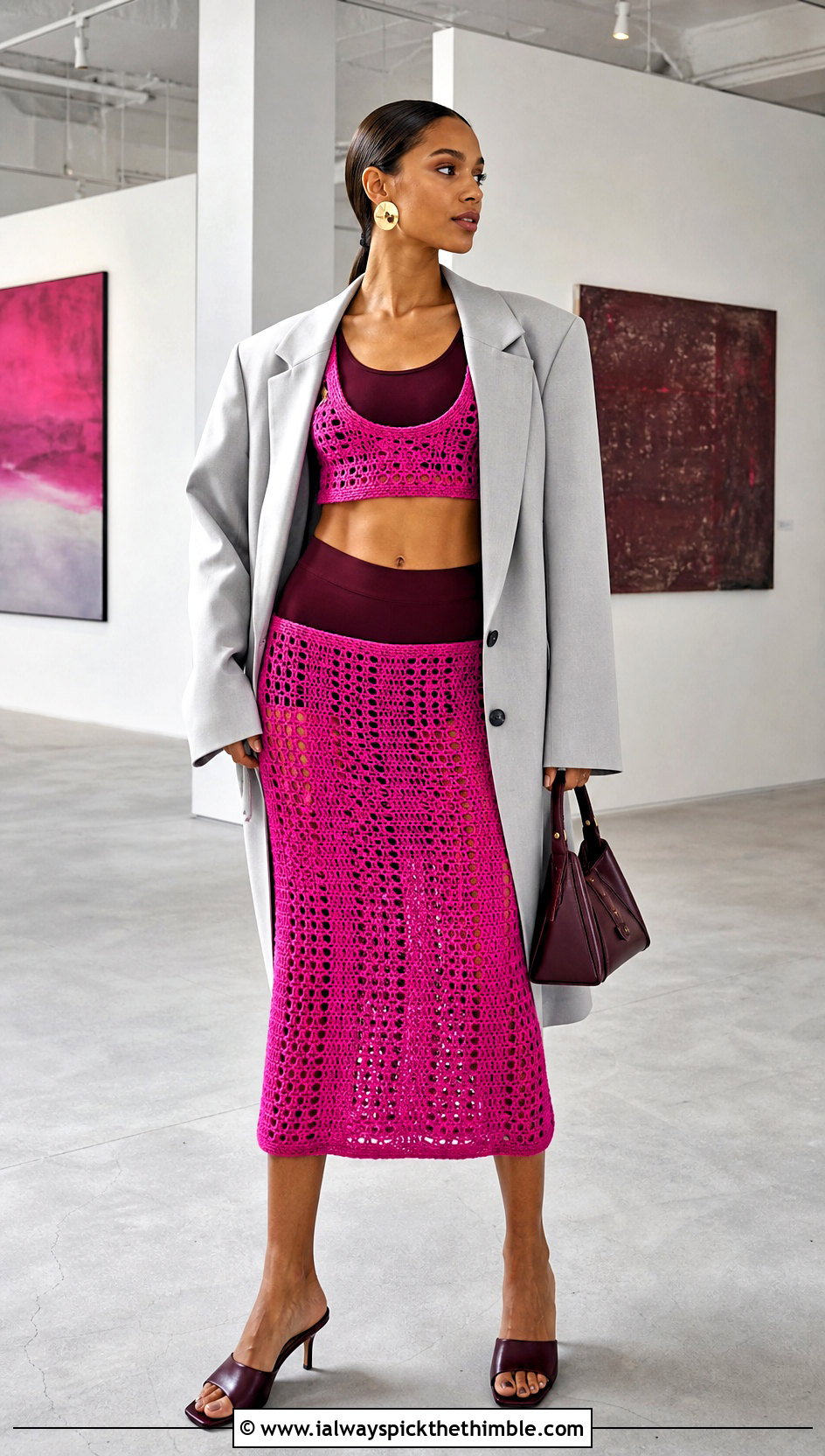 Two Piece Crochet Coverup Set With Oversized Blazer - 25 crochet coverups outfit ideas