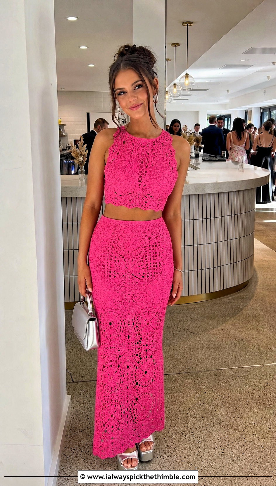 Two Piece Crochet Prom Dress With Platform Heels - 20 Crochet Prom Dress outfit ideas