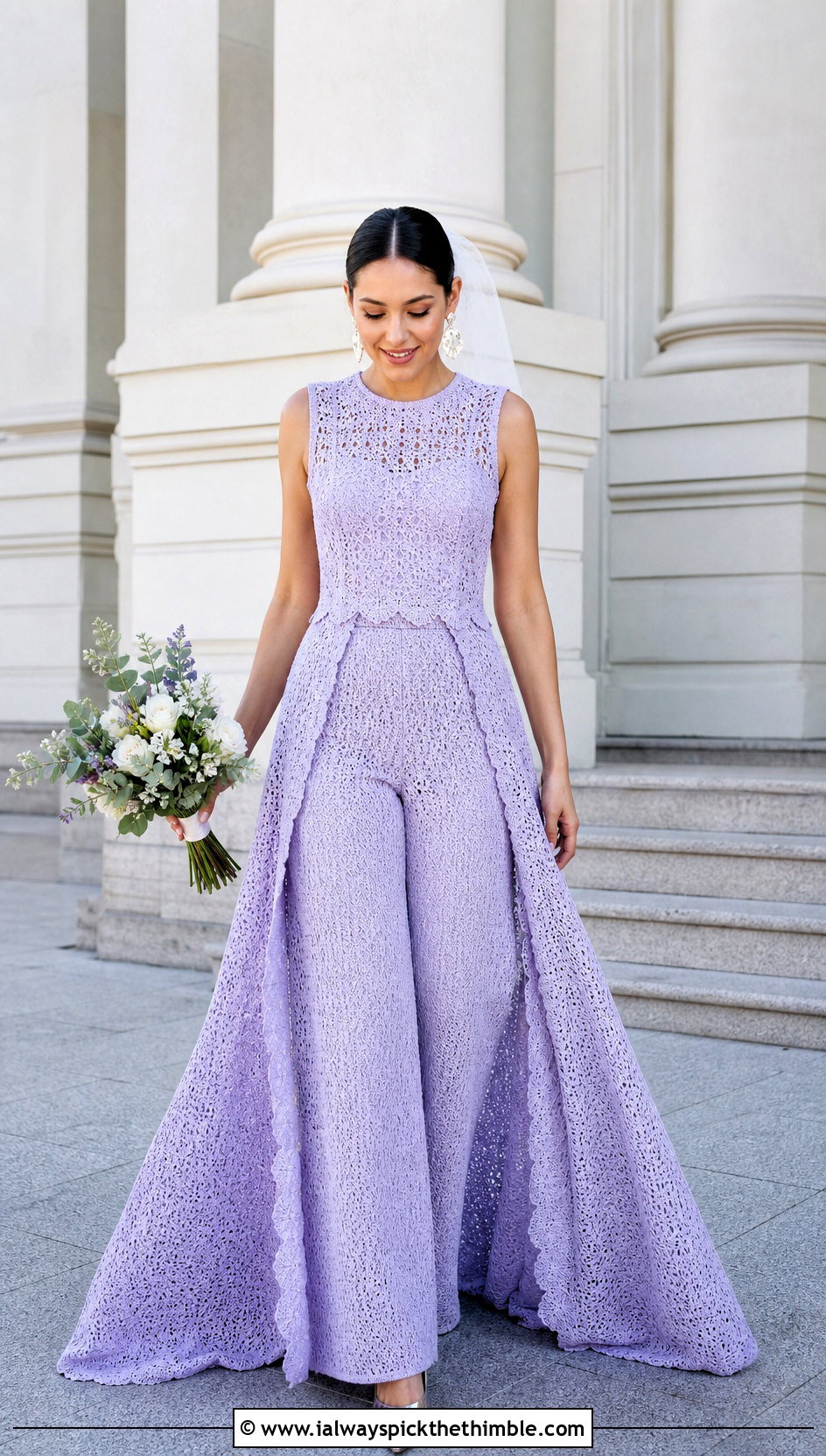 Two Piece Crochet Wedding Gown With Tailored Trousers - 20 crochet wedding dress gowns outfit ideas