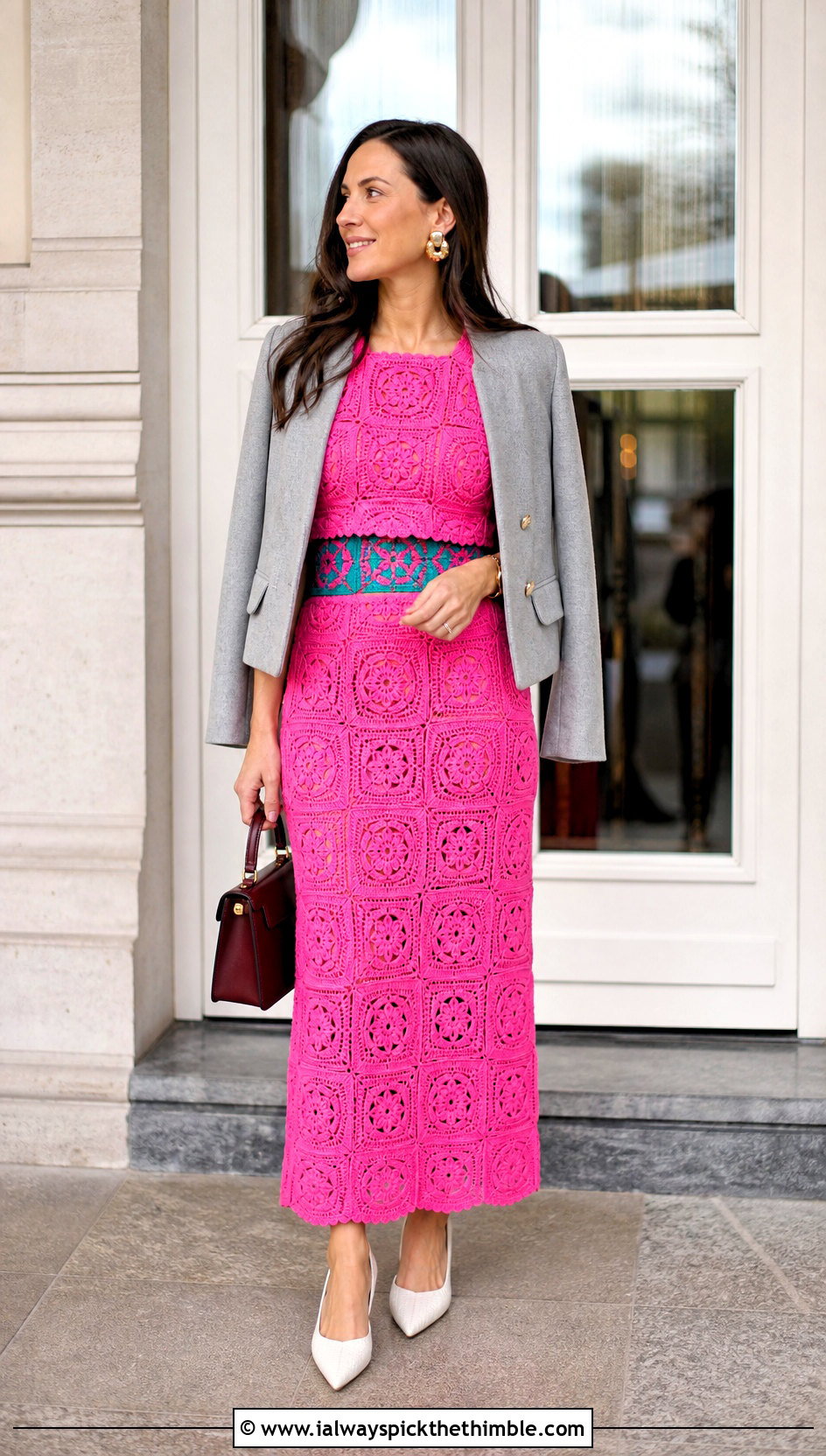 Two Piece Effect Granny Square Dress With Slingback Pumps - 25 granny square dress outfit ideas
