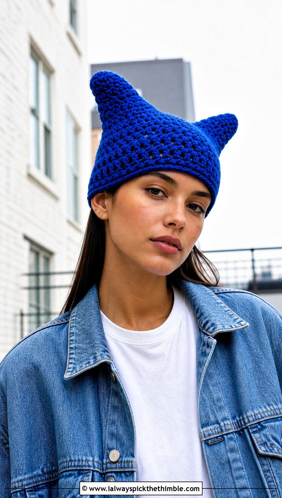Two Point Crochet Clown Hat With Denim Jacket - 20 crochet clown hat outfit ideas